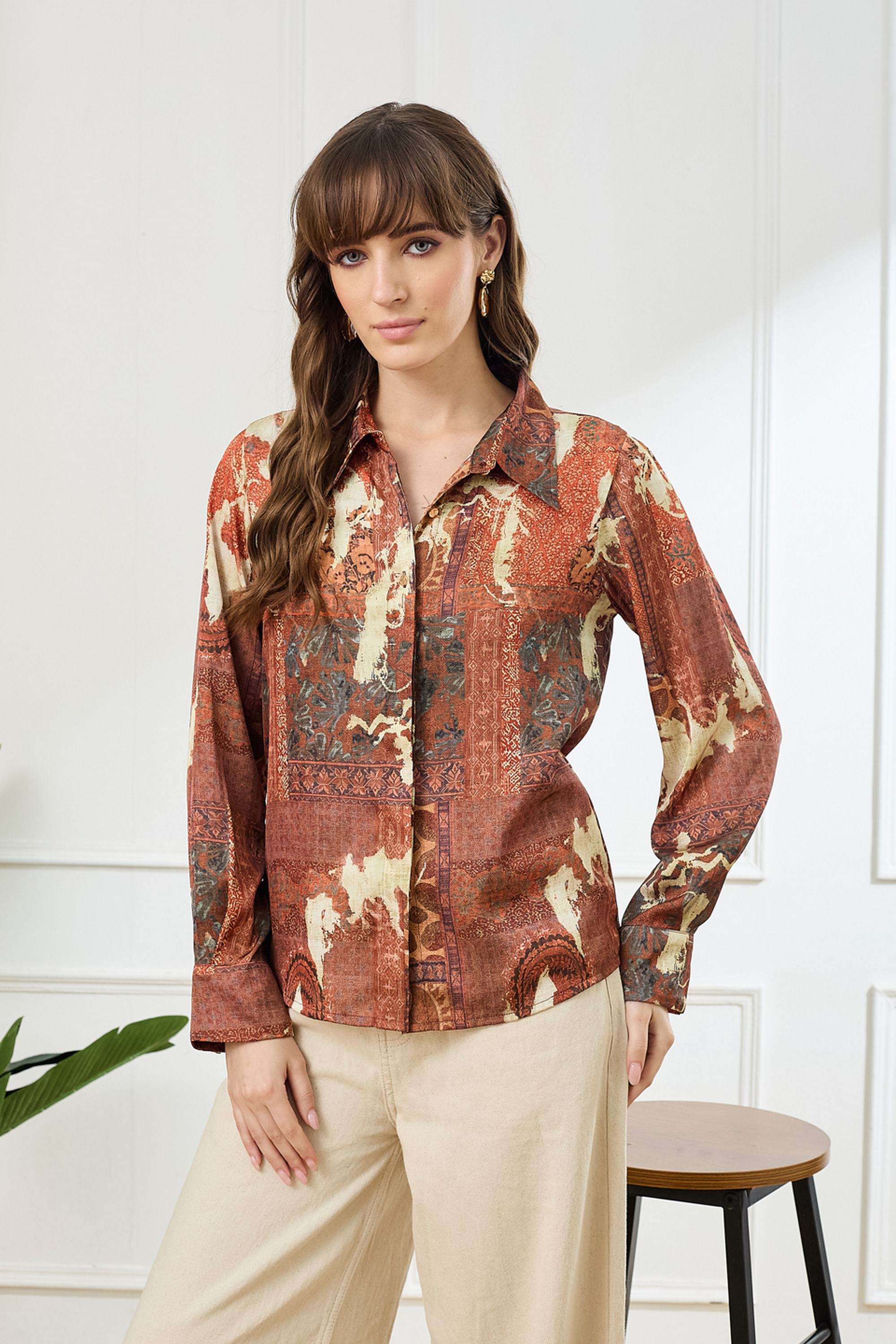 Printed-Polyester-Collared-Women-s-Shirt