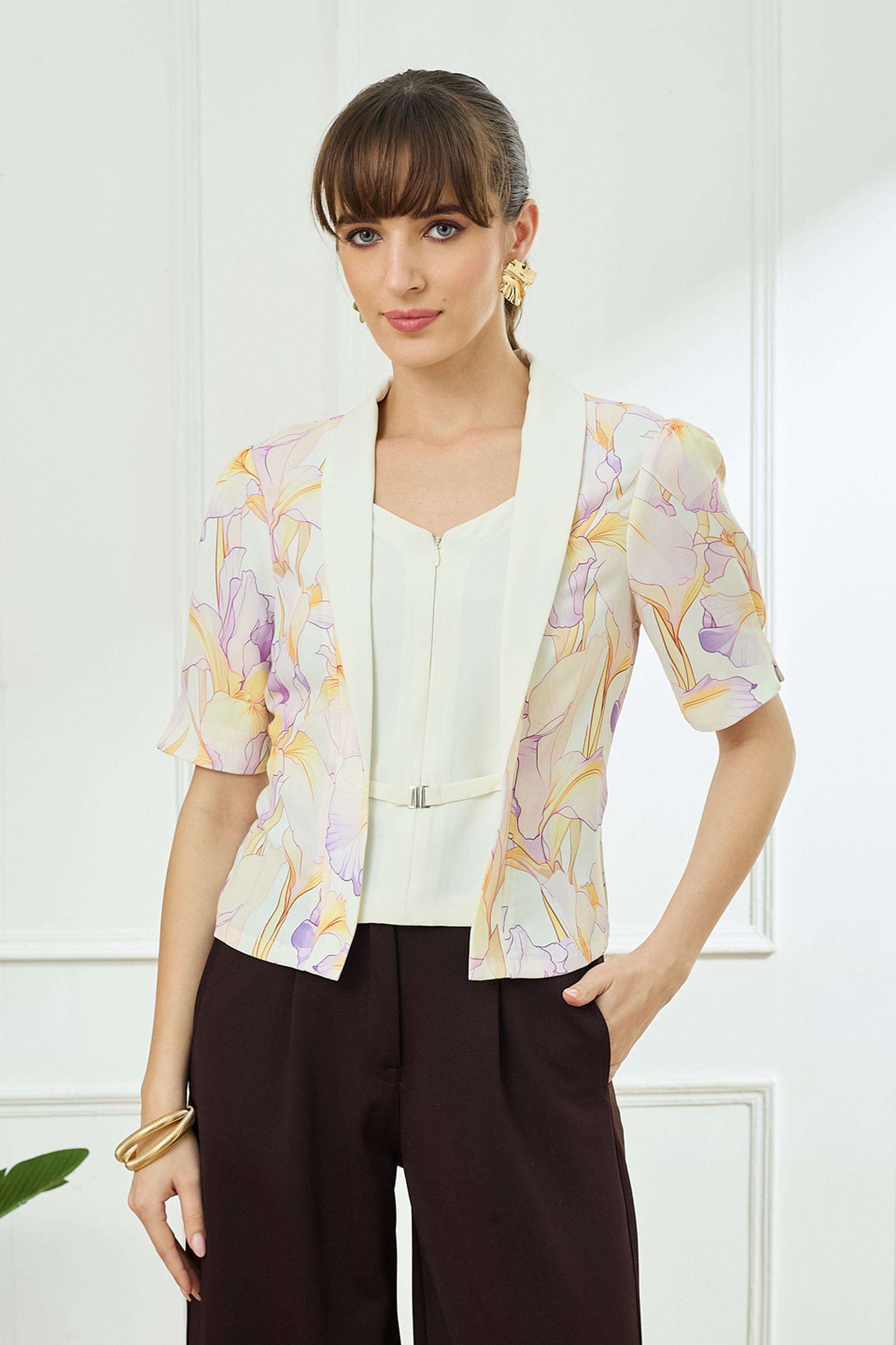 Printed-Polyester-V-Neck-Women-s-Top