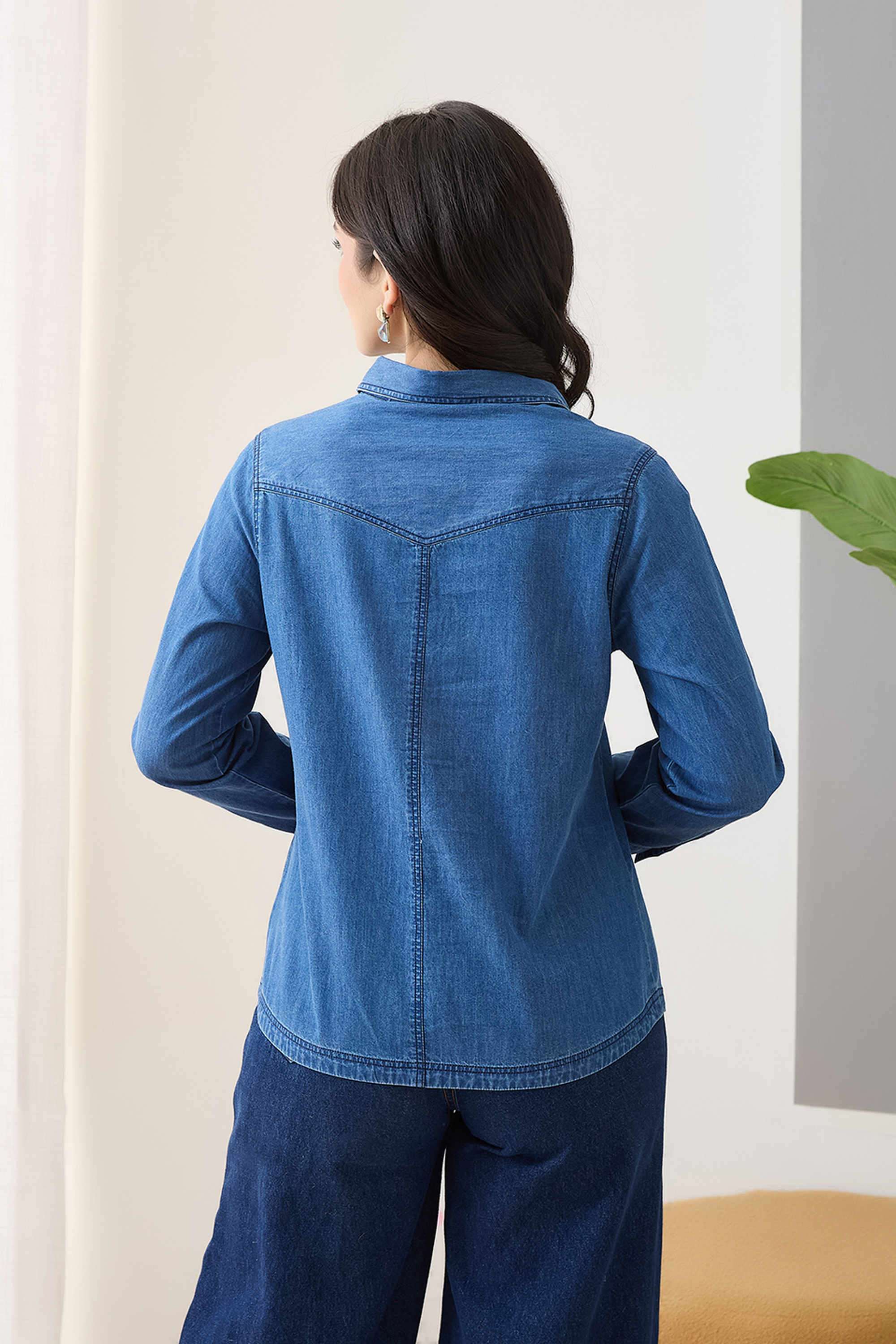 Solid-Collared-Cotton-Women-s-Casual-Shirt