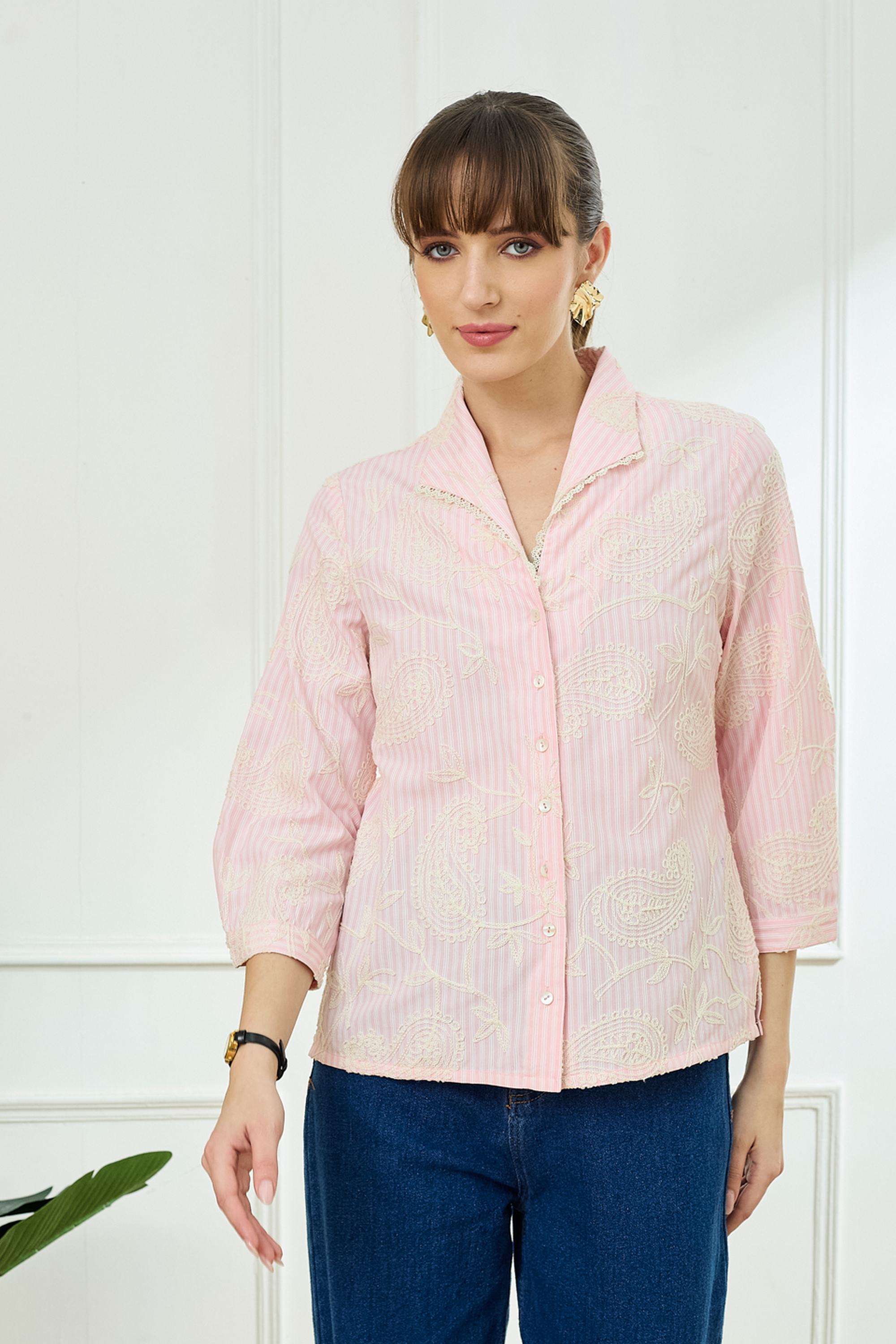 Stripes-Viscose-Collared-Women-s-Shirt