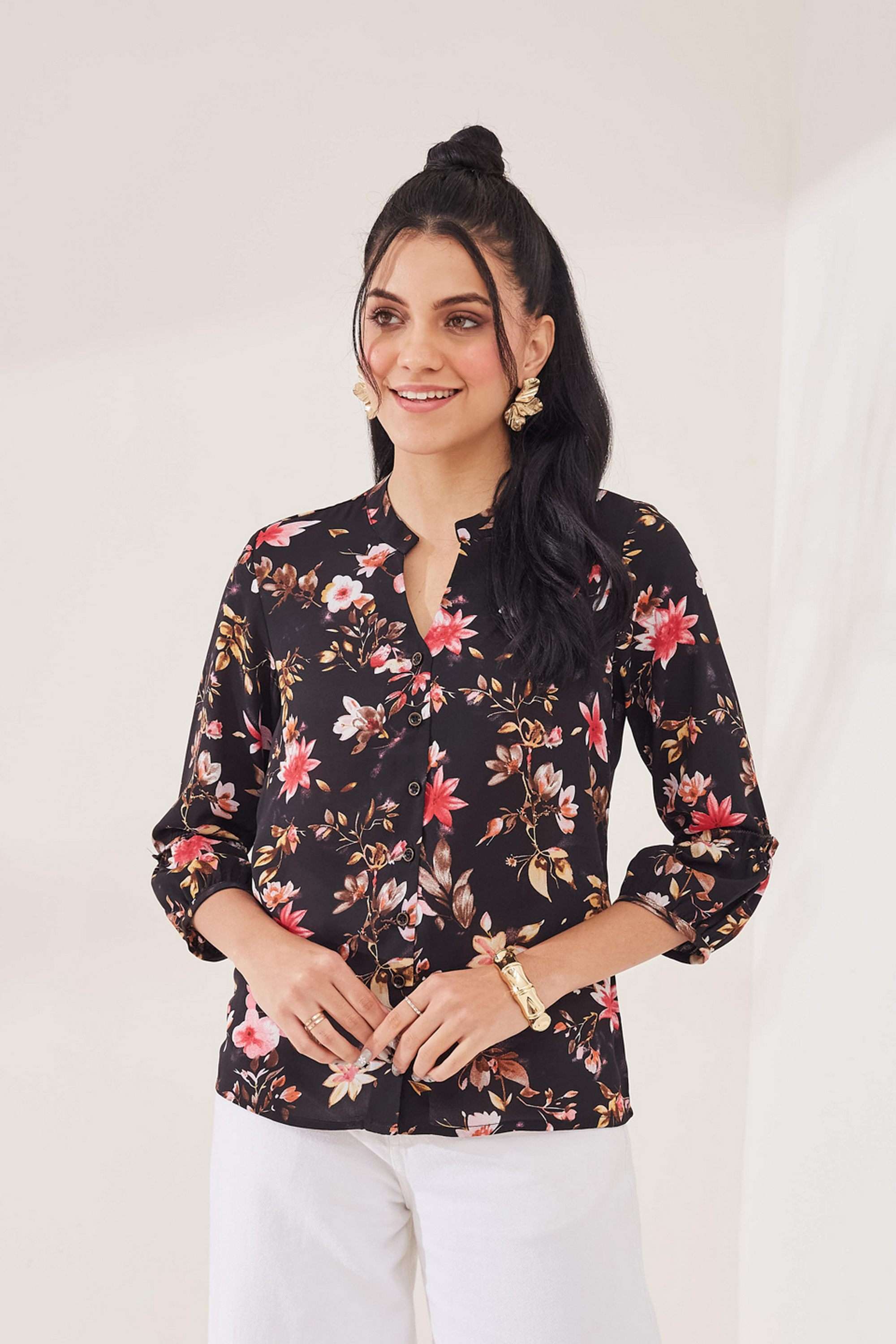 latin quarters Printed Mandarin Collar Polyester Women's Casual Wear Shirt-picture-24