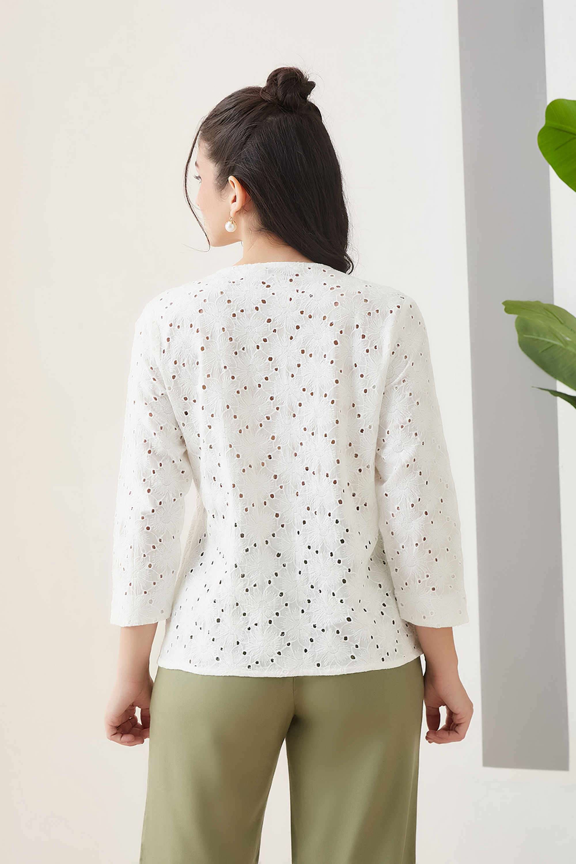 Embroidered-Cotton-Tie-Up-Neck-Women-s-Top
