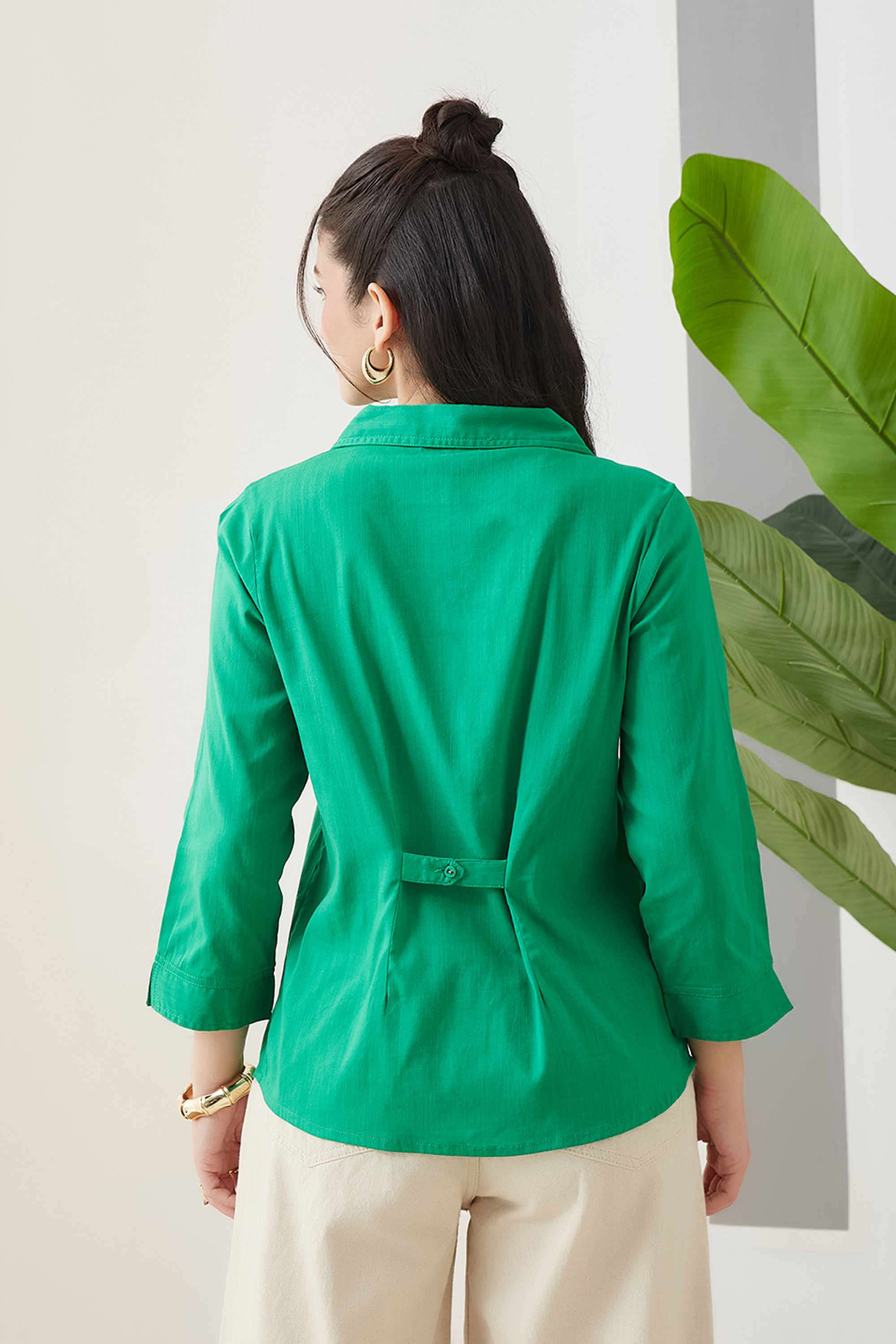 Solid-Collared-Cotton-Women-s-Casual-Shirt
