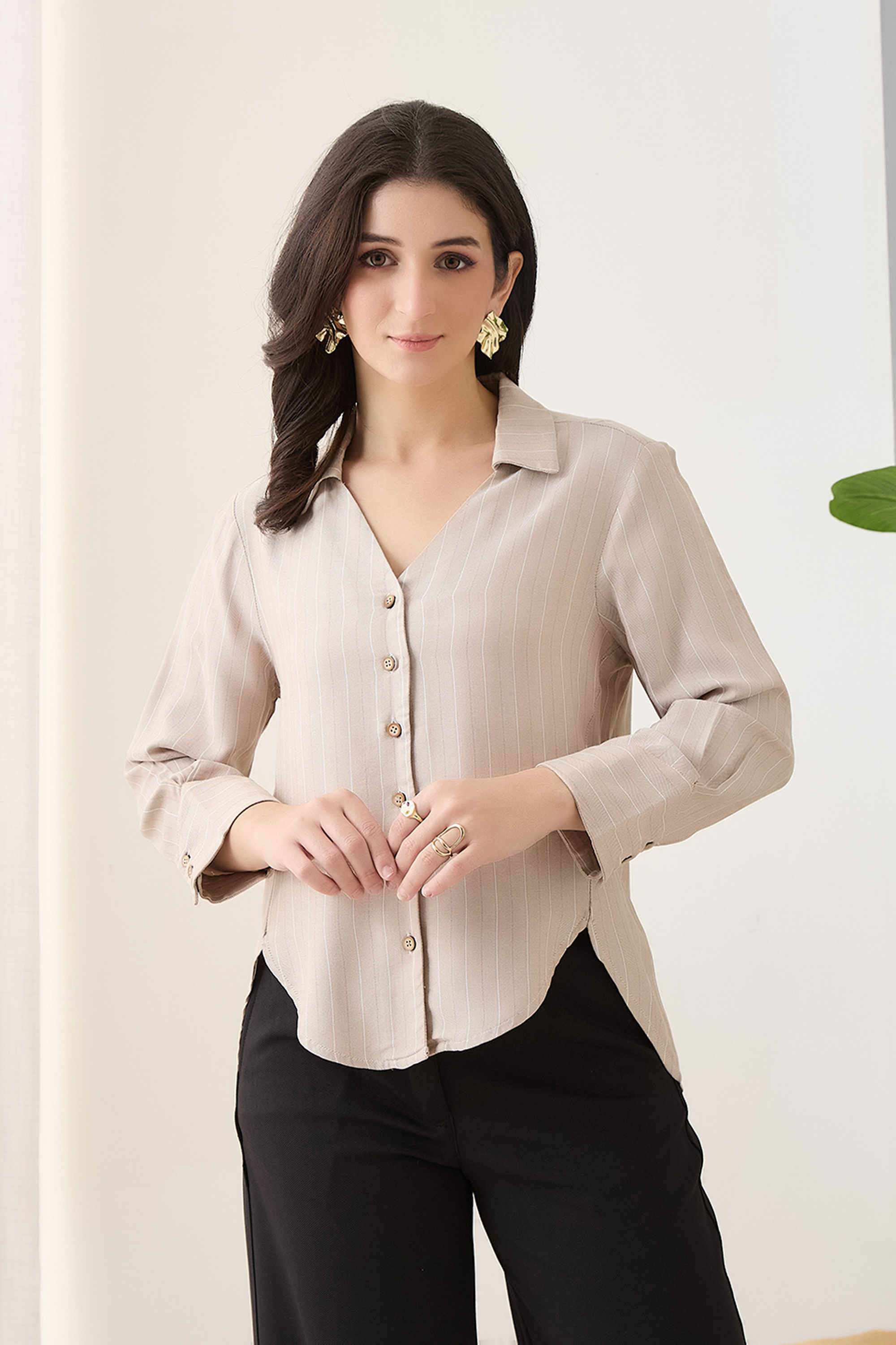 Stripes-Collared-Viscose-Women-s-Casual-Shirt