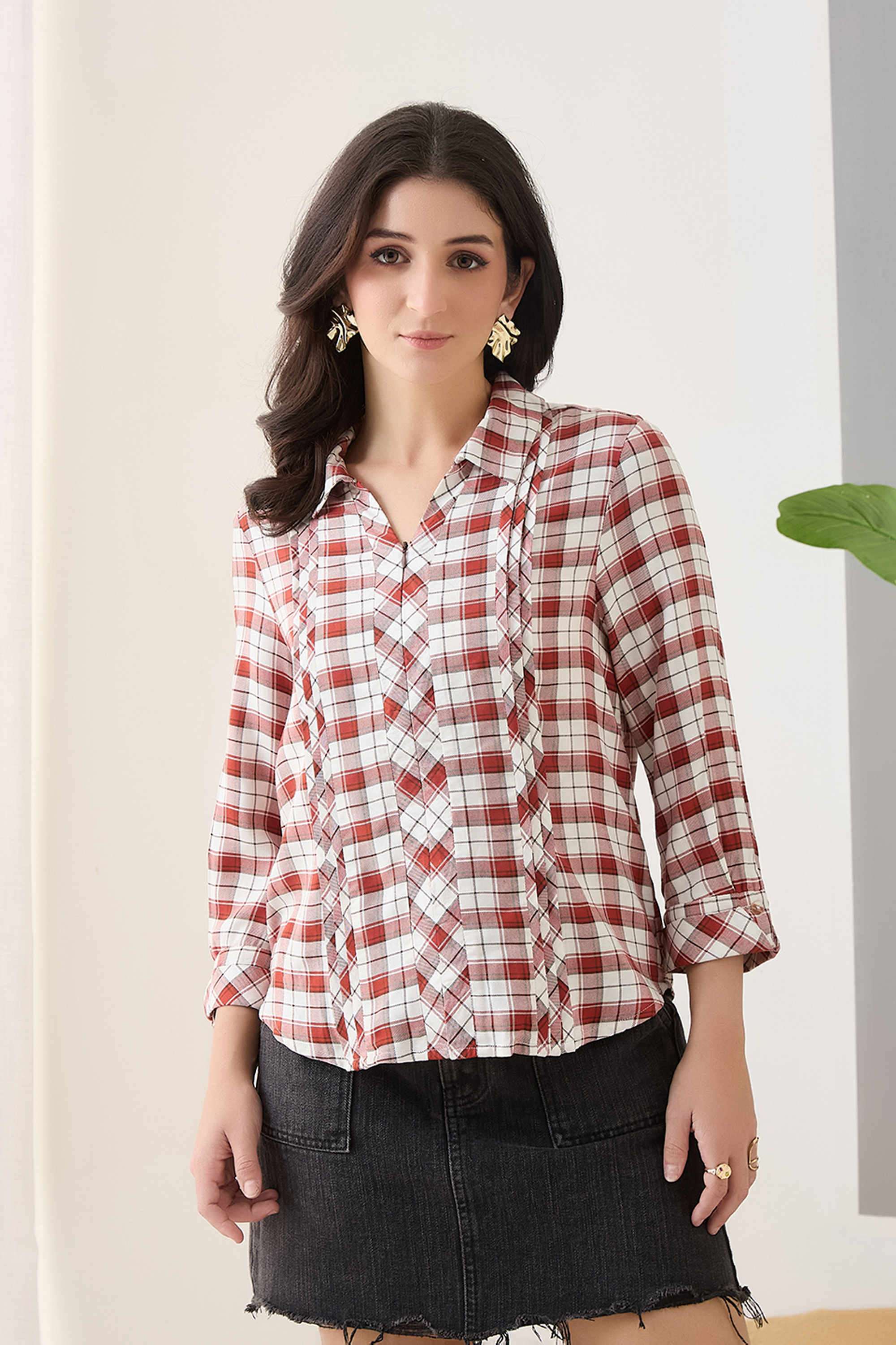 Checks-Collared-Viscose-Women-s-Casual-Shirt