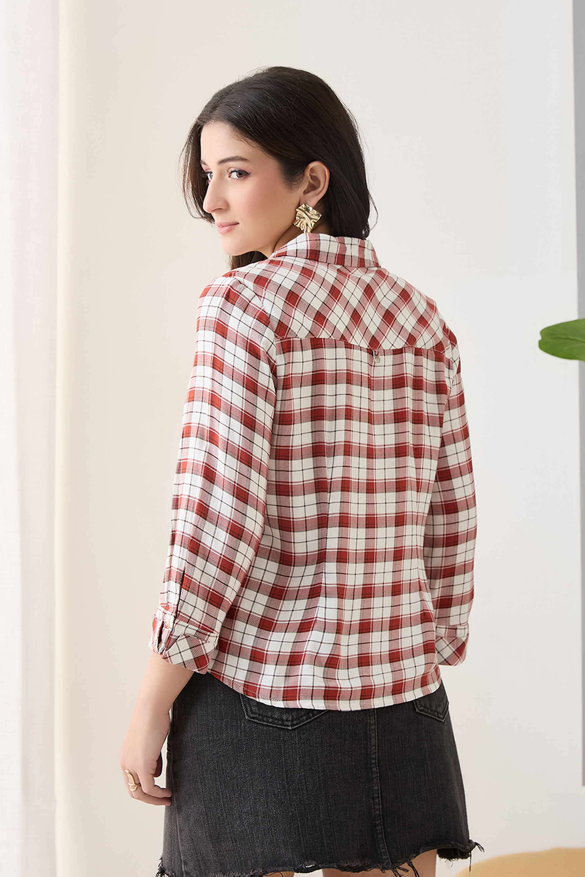 Checks-Collared-Viscose-Women-s-Casual-Shirt