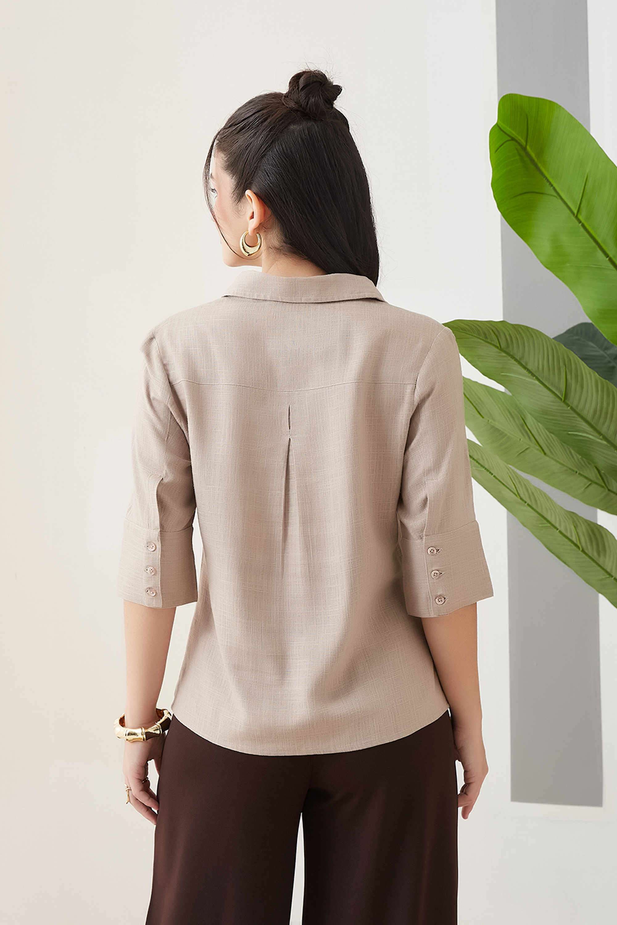 Solid-Collared-Linen-Women-s-Casual-Shirt