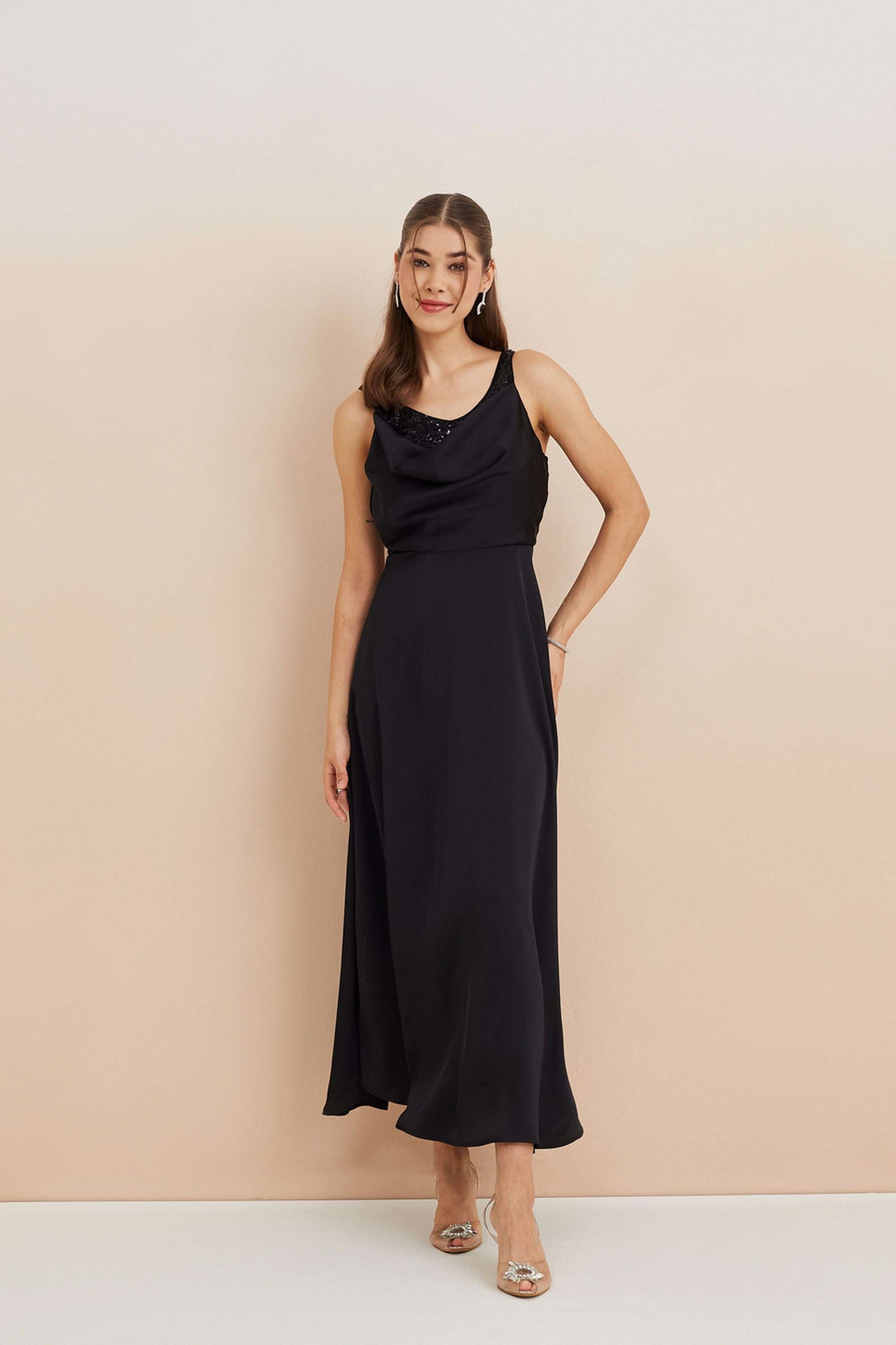 latin quarters Solid Cowl Neck Polyester Women's Full Length Dress-picture-33