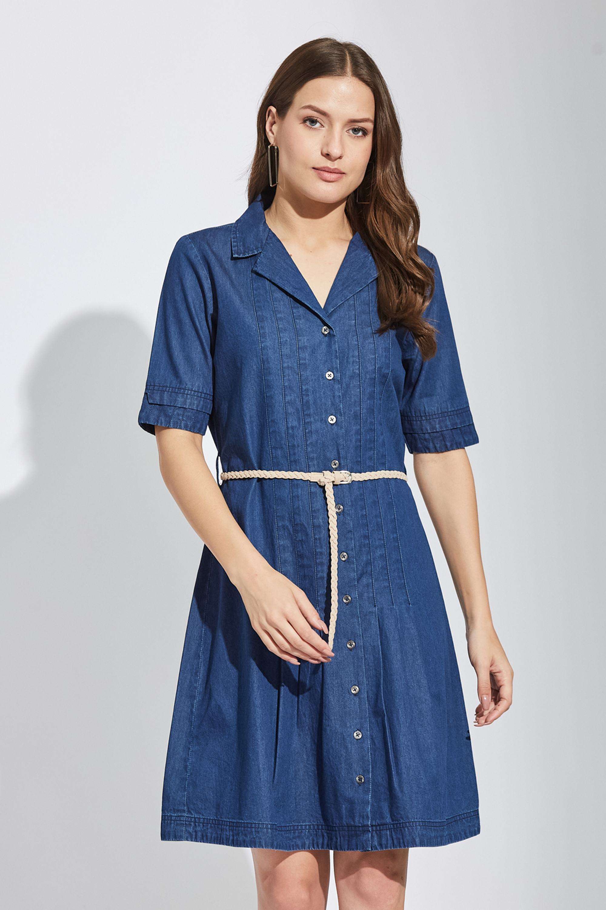 Solid-Collared-Cotton-Women-Dress