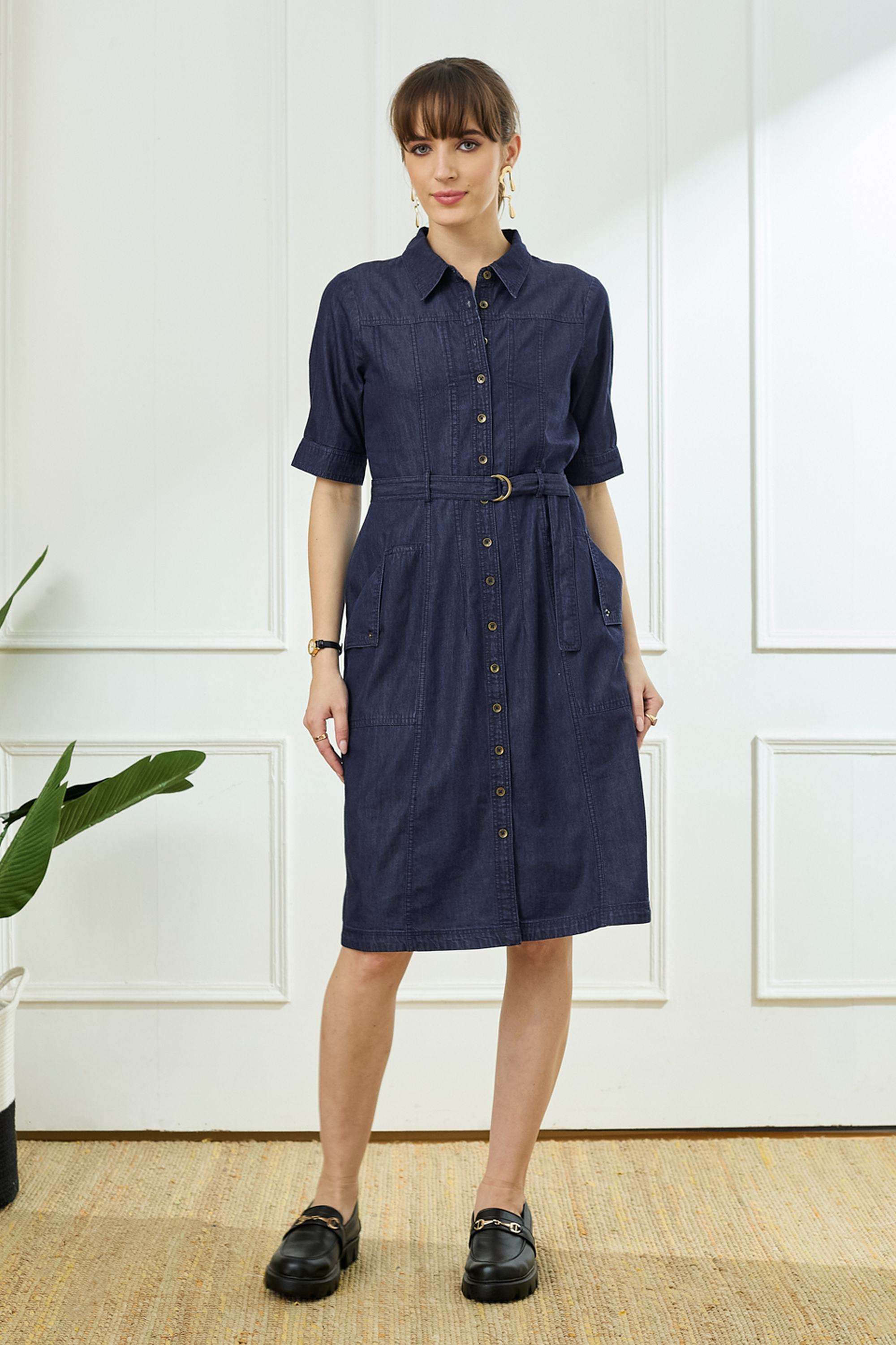 Solid-Collared-Cotton-Women-Dress