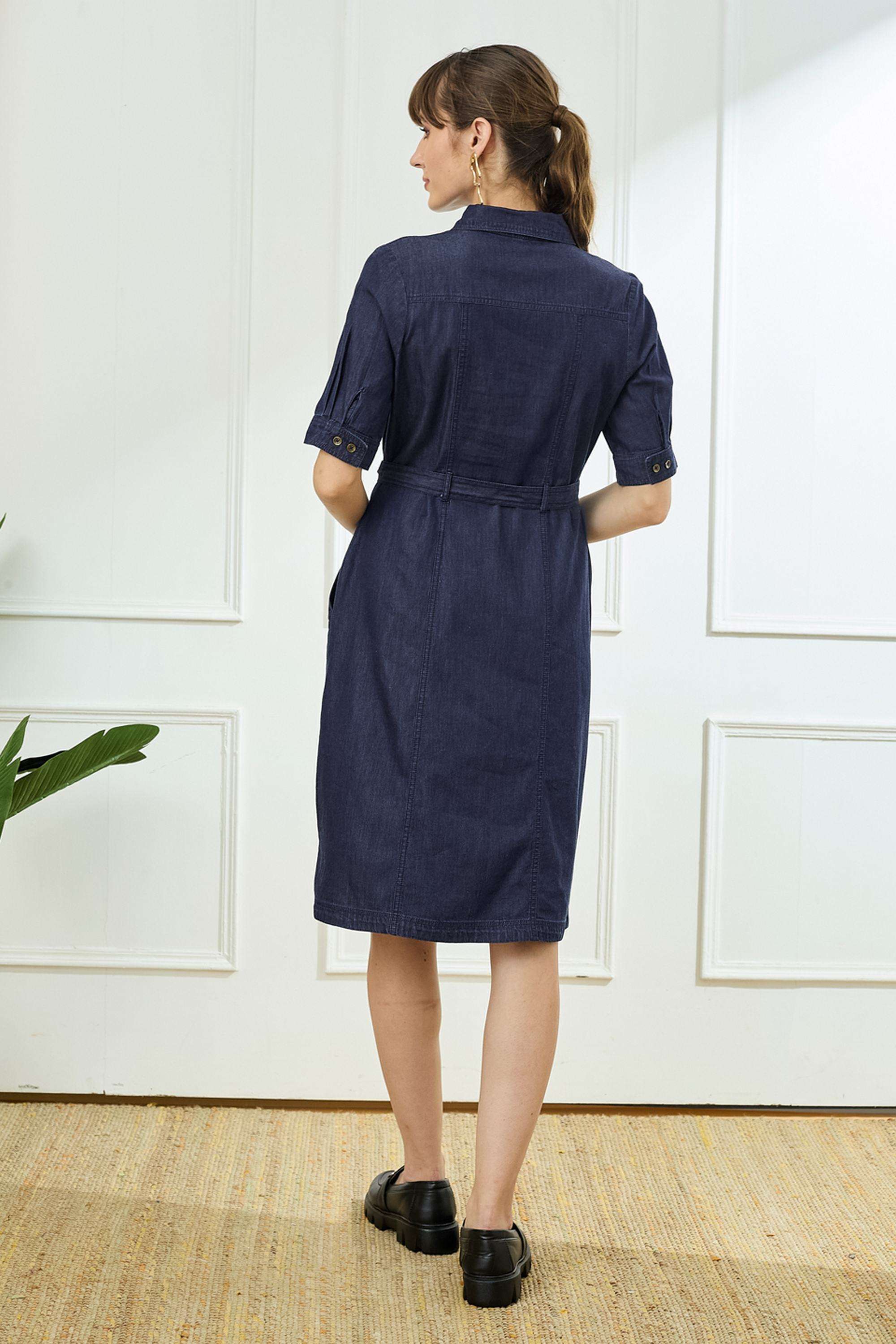 Solid-Collared-Cotton-Women-Dress