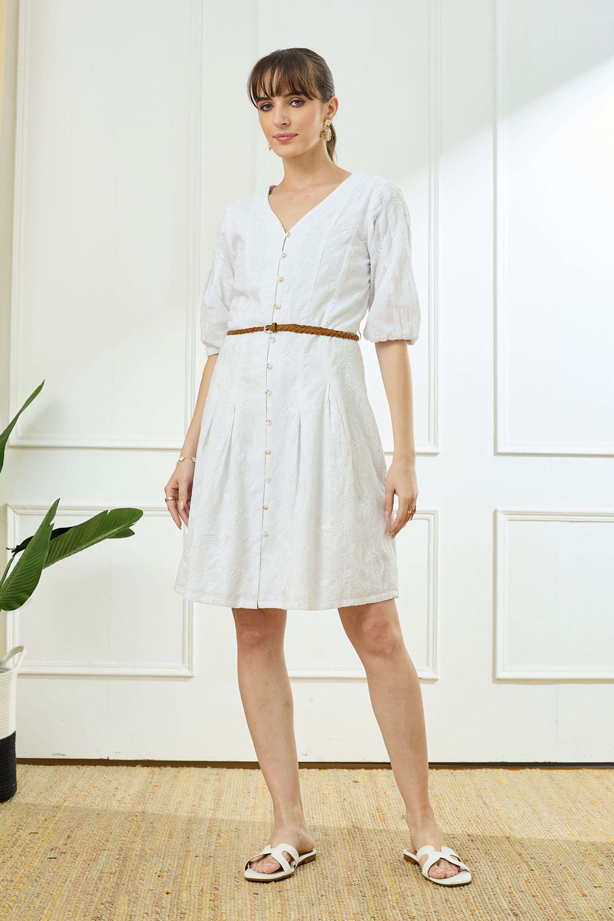 Solid-V-Neck-Cotton-Women-Dress
