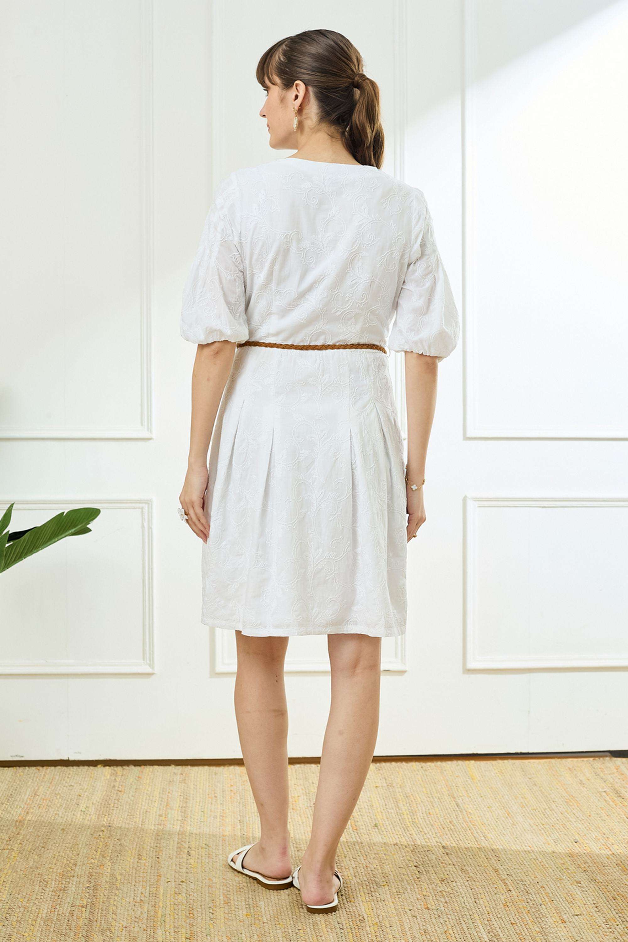 Solid-V-Neck-Cotton-Women-Dress