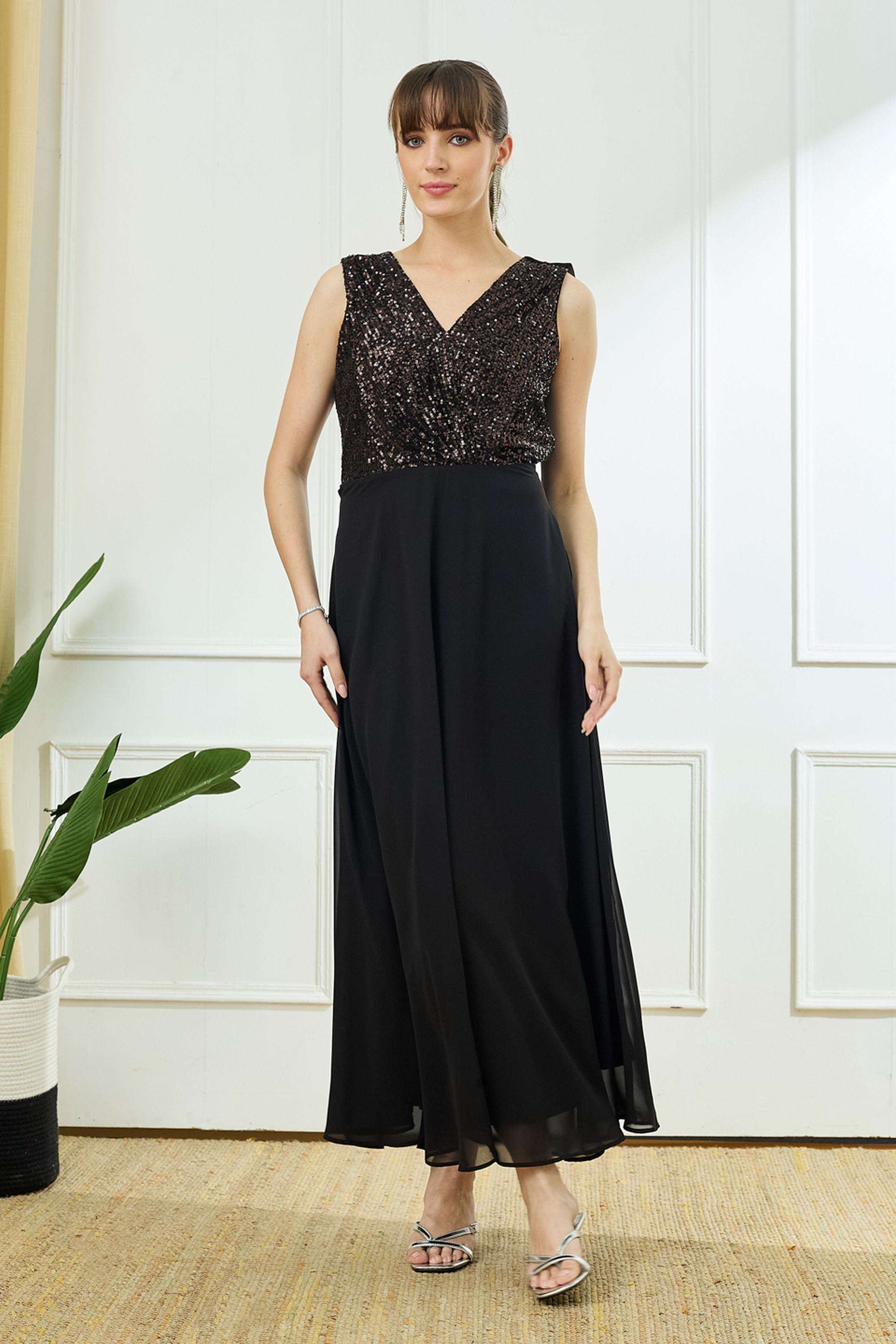 Embellished-V-Neck-Polyester-Women-Dress