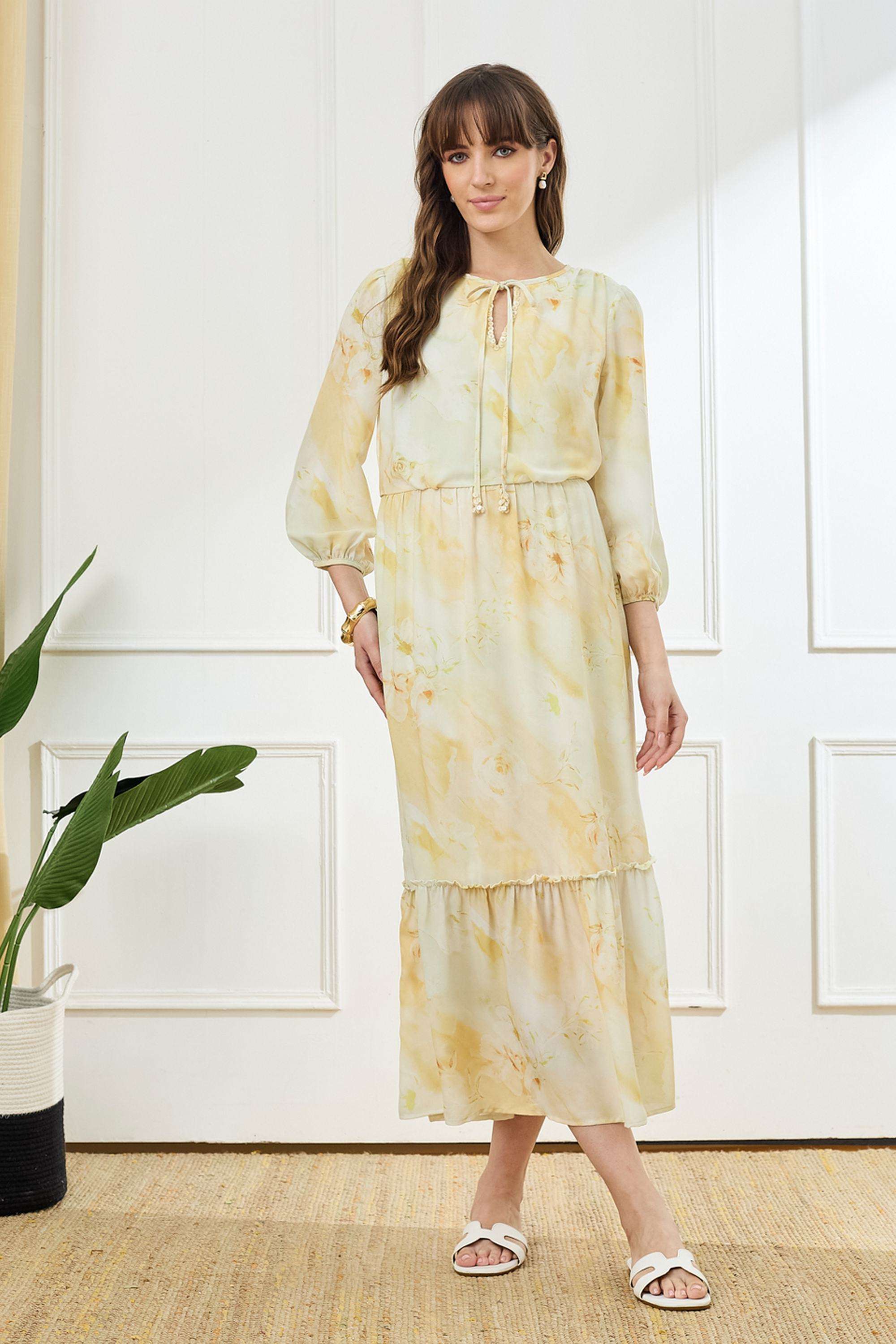 Printed-Tie-Up-Neck-Polyester-Women-Dress