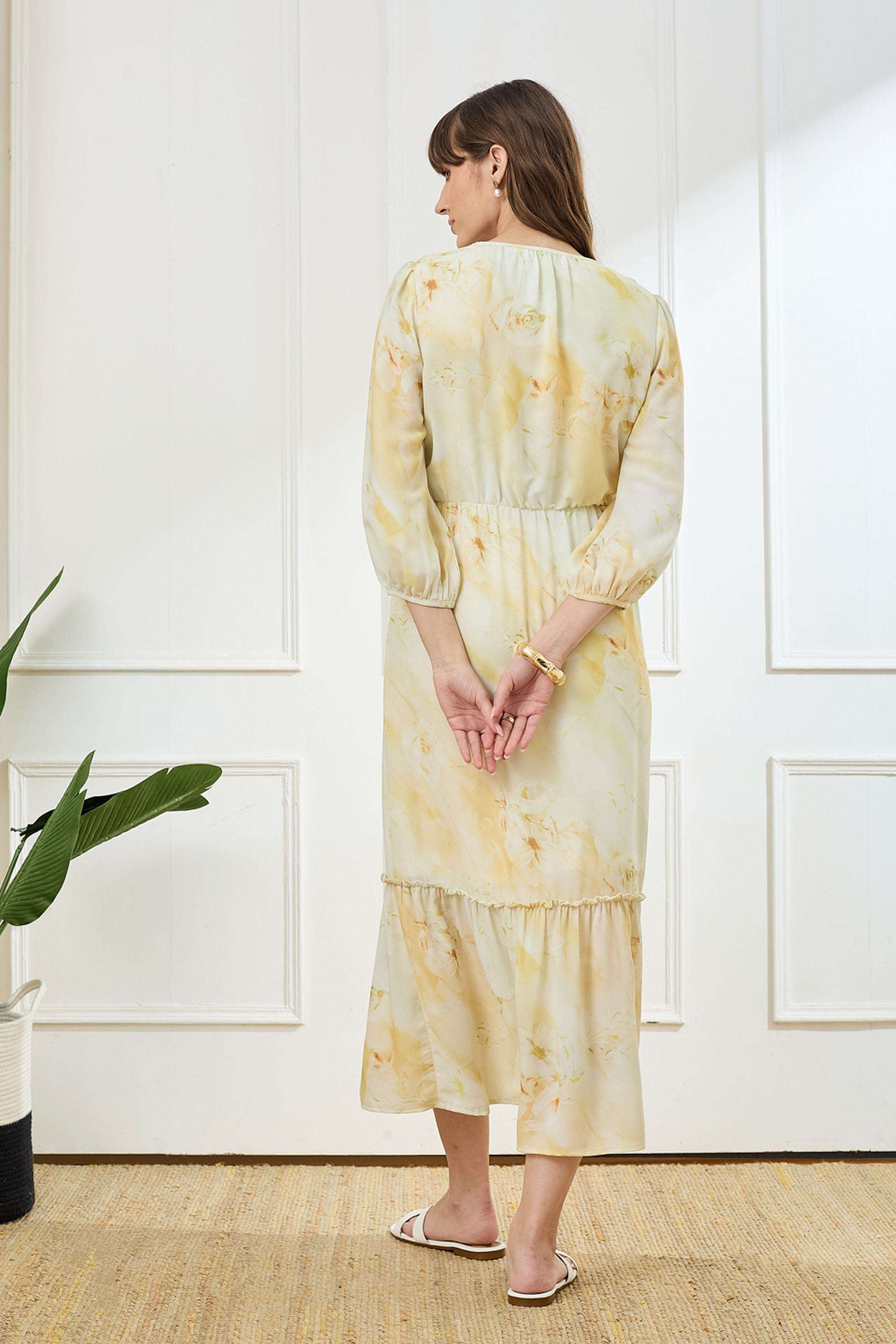 Printed-Tie-Up-Neck-Polyester-Women-Dress