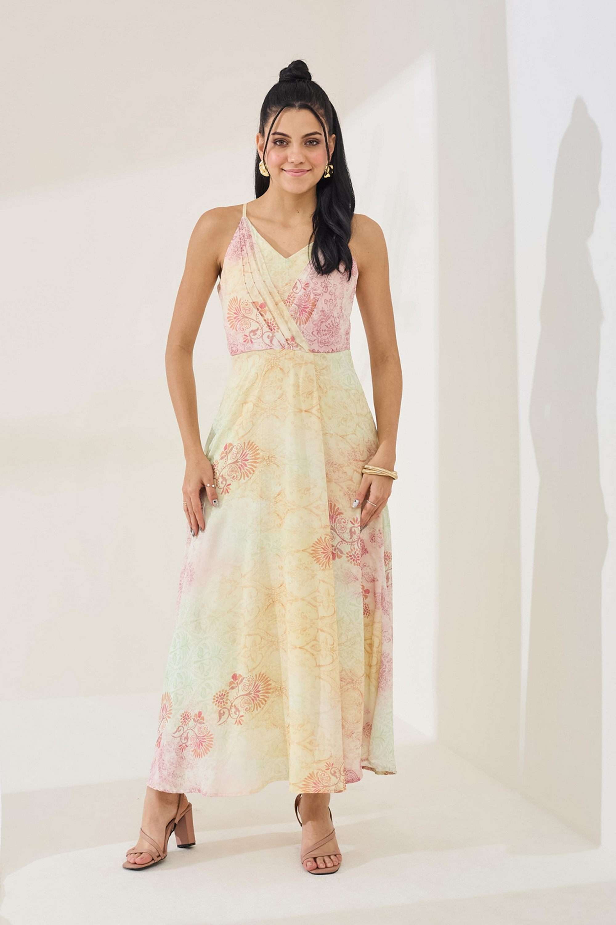 latin quarters Printed V-Neck Polyester Women's Full Length Dress-picture-14