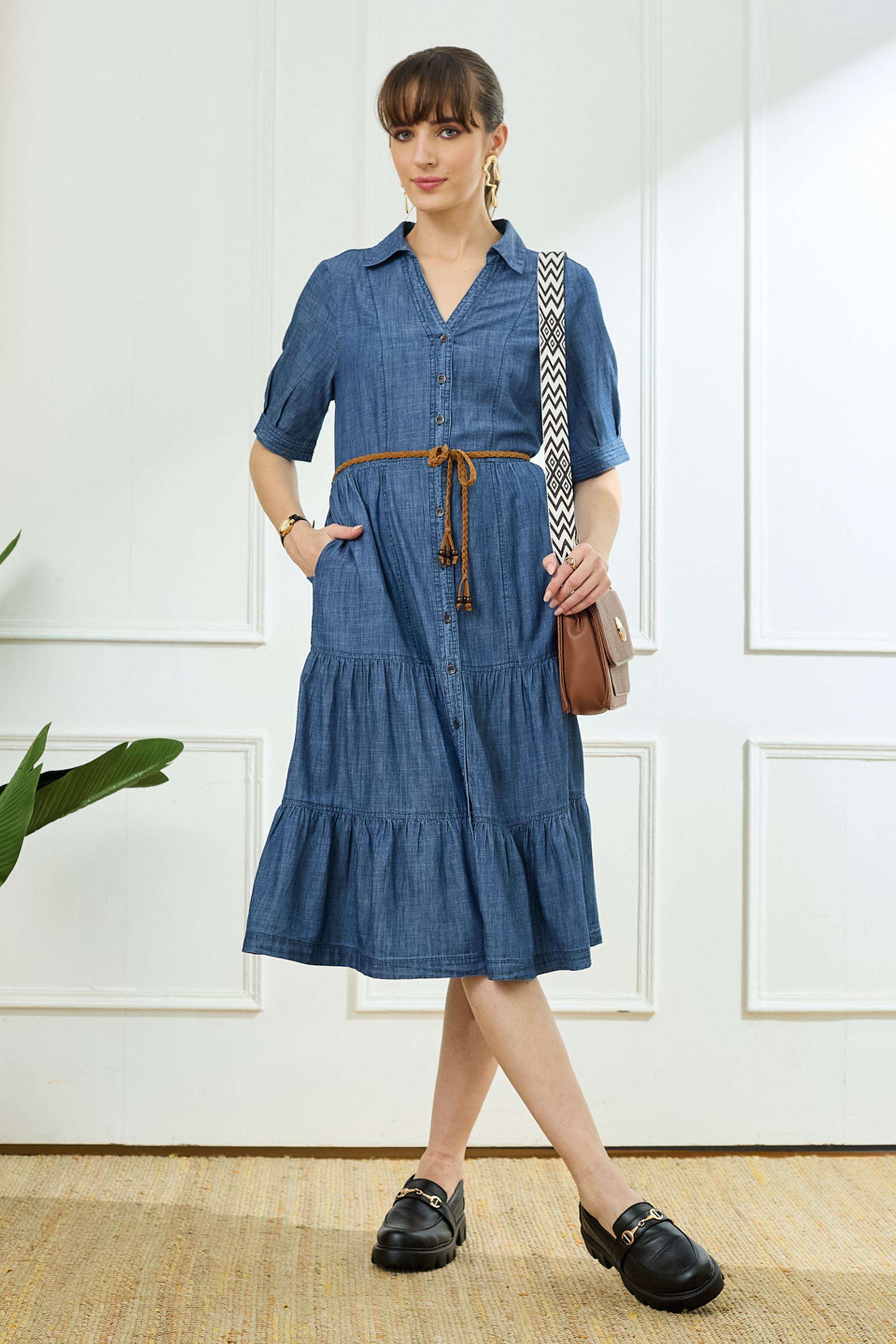Solid-Collared-Cotton-Women-Dress