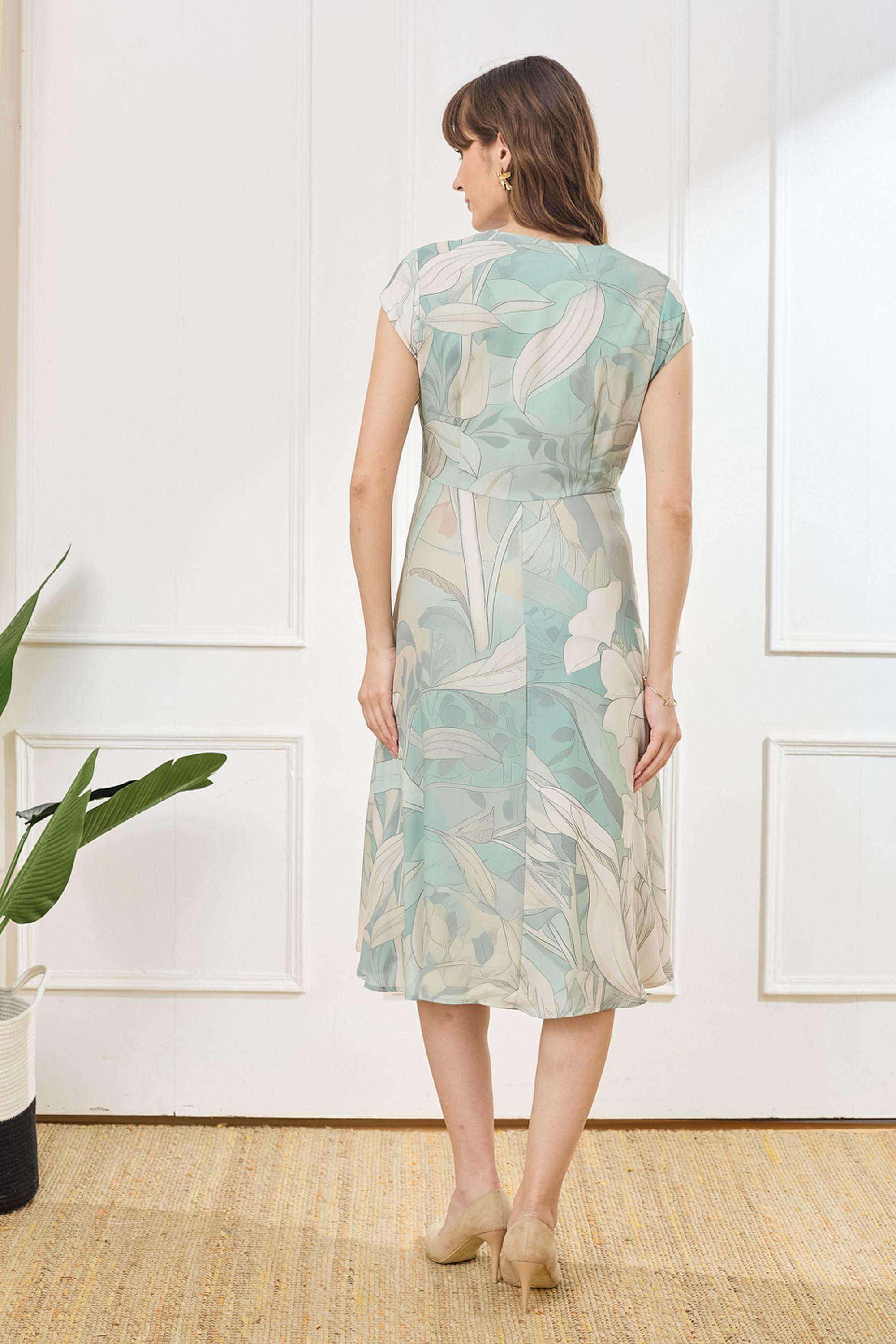 Printed-V-Neck-Polyester-Women-Dress