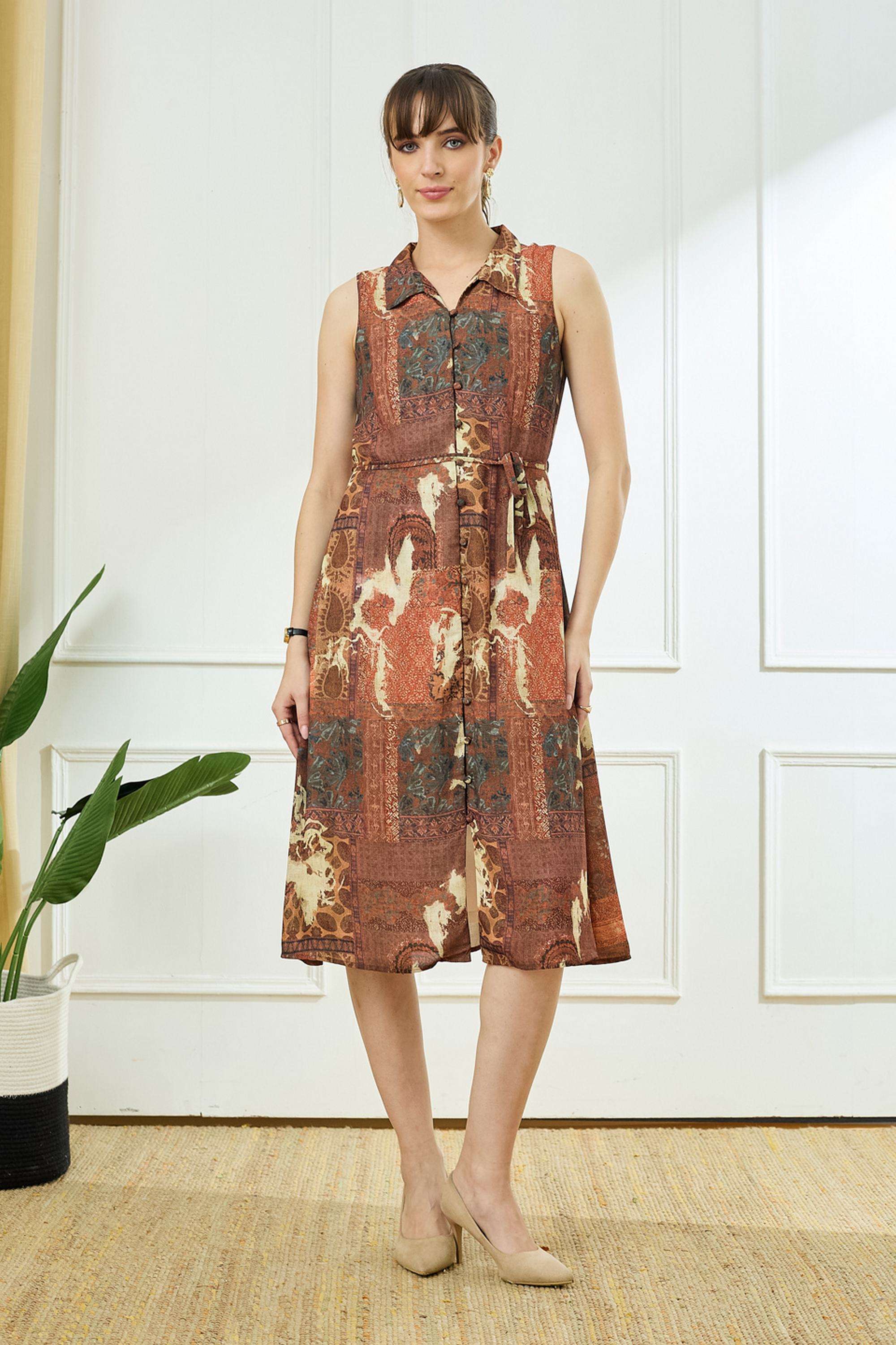 Printed-Polyester-Collared-Women-s-Dress