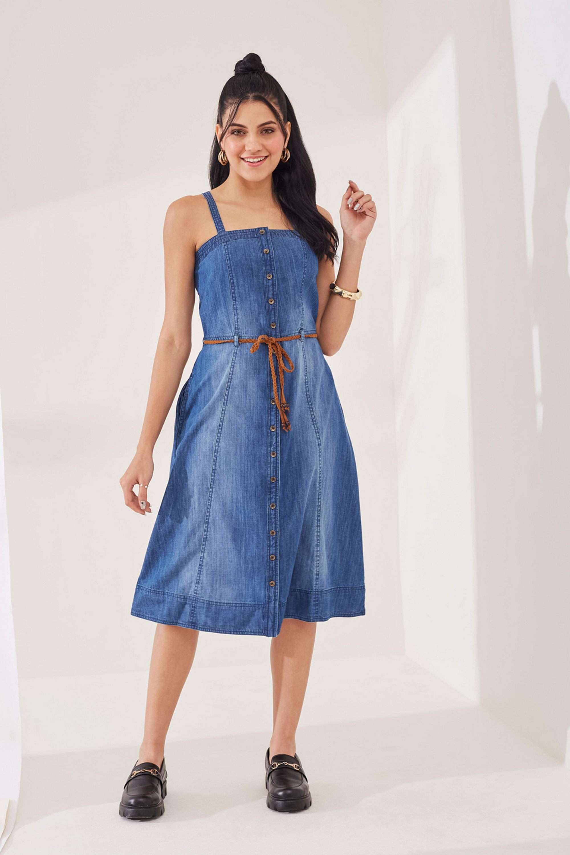 latin quarters Solid Square Neck Cotton Women's Knee Length Dress-picture-42