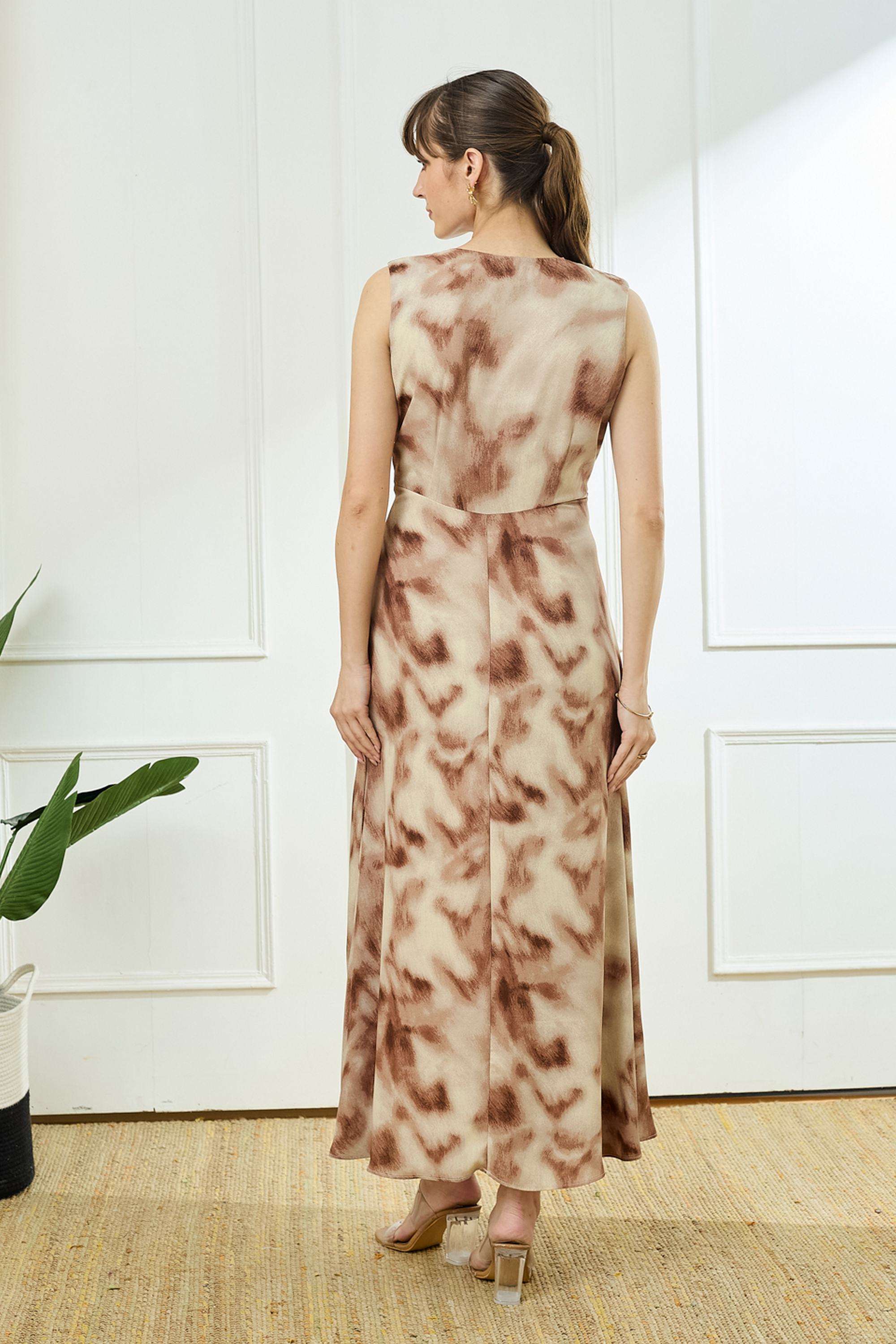 Tie-&-Dye-V-Neck-Polyester-Women-Dress