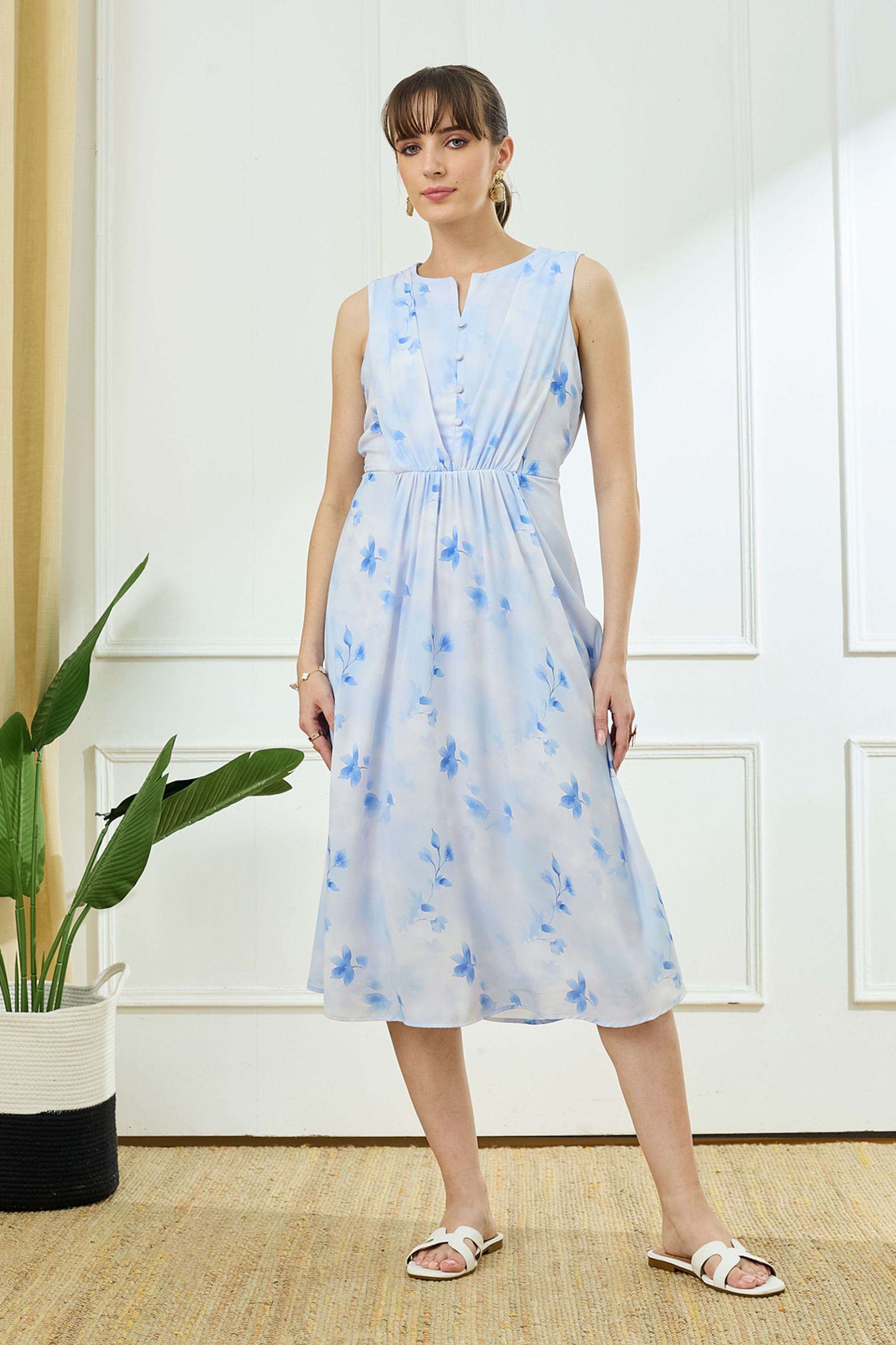 Printed-Round-Neck-Polyester-Women-Dress