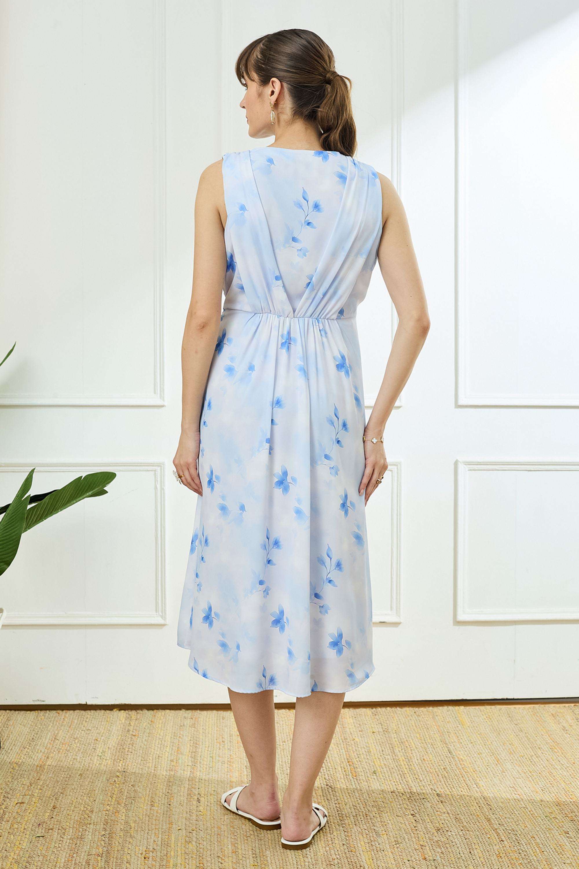 Printed-Round-Neck-Polyester-Women-Dress