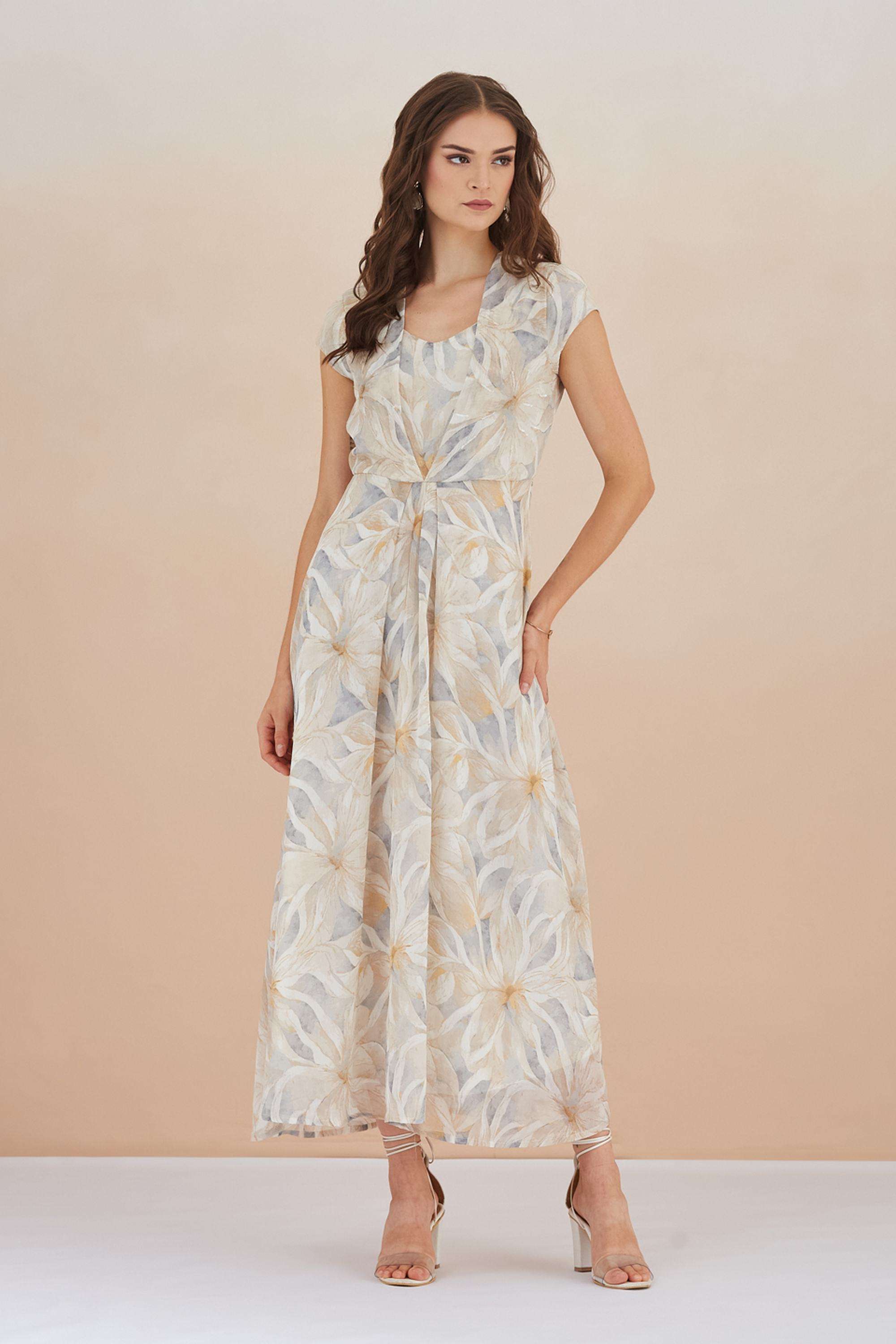 Printed-Round-Neck-Polyester-Women-Dress