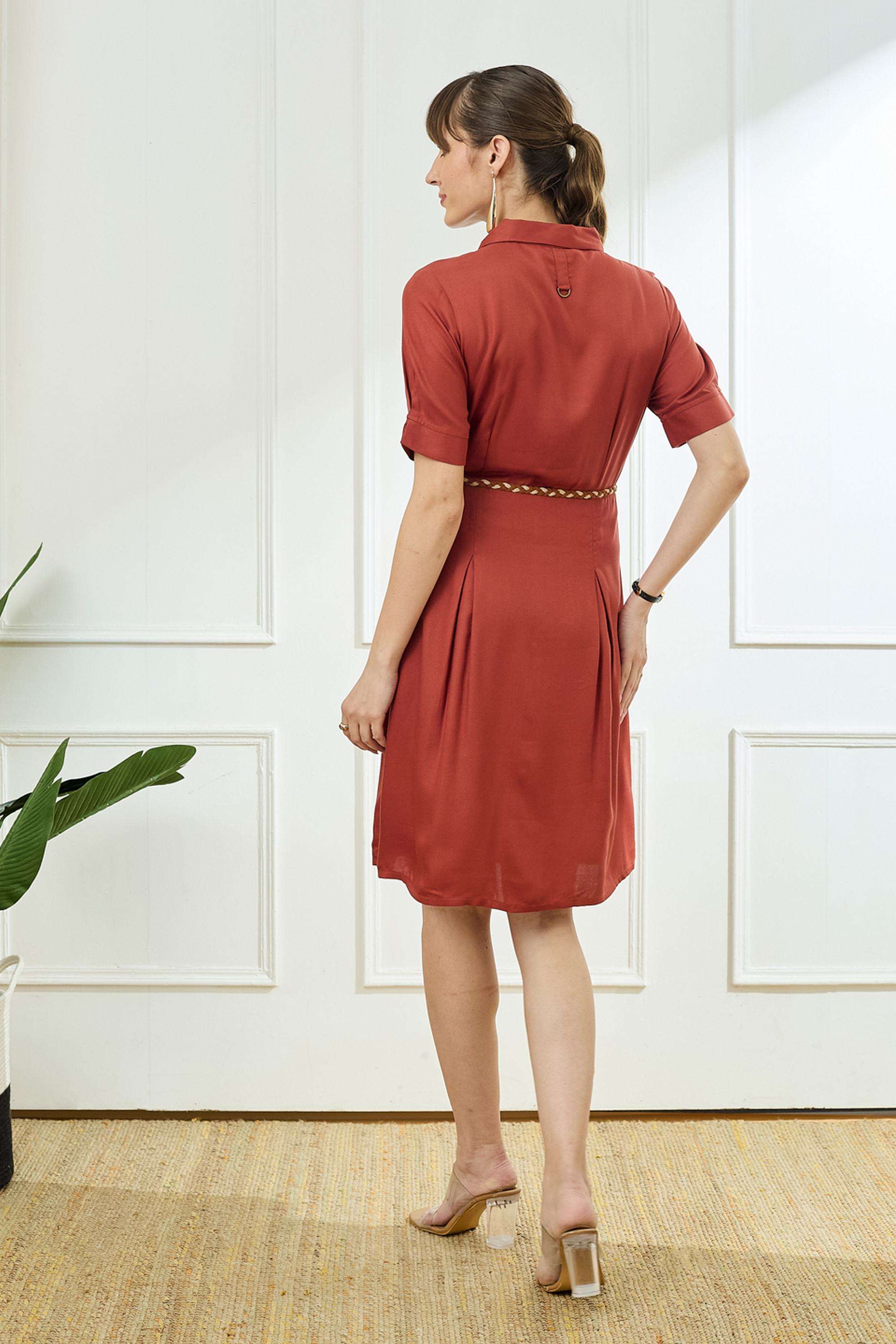 Solid-Collared-Viscose-Women-Dress