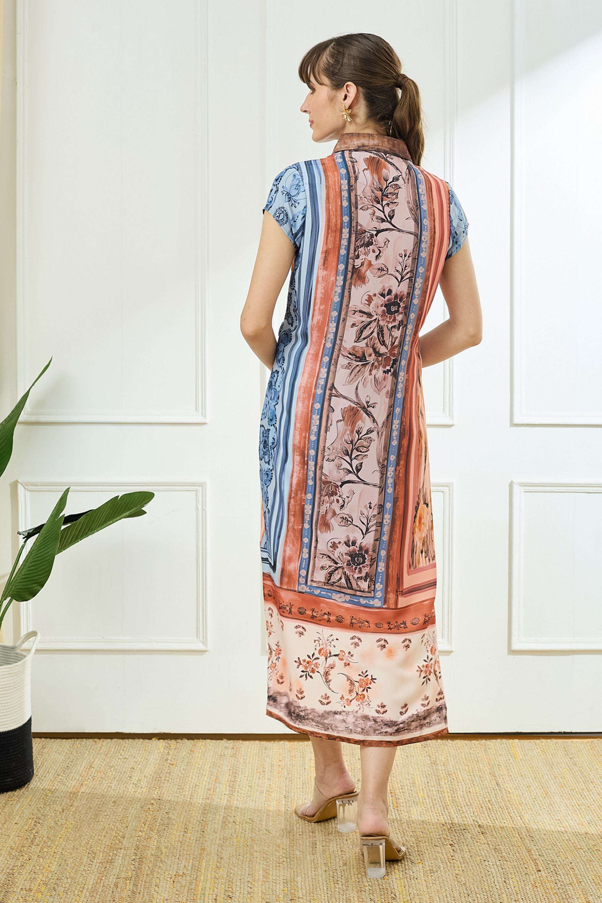 Printed-Collared-Polyester-Women-Dress