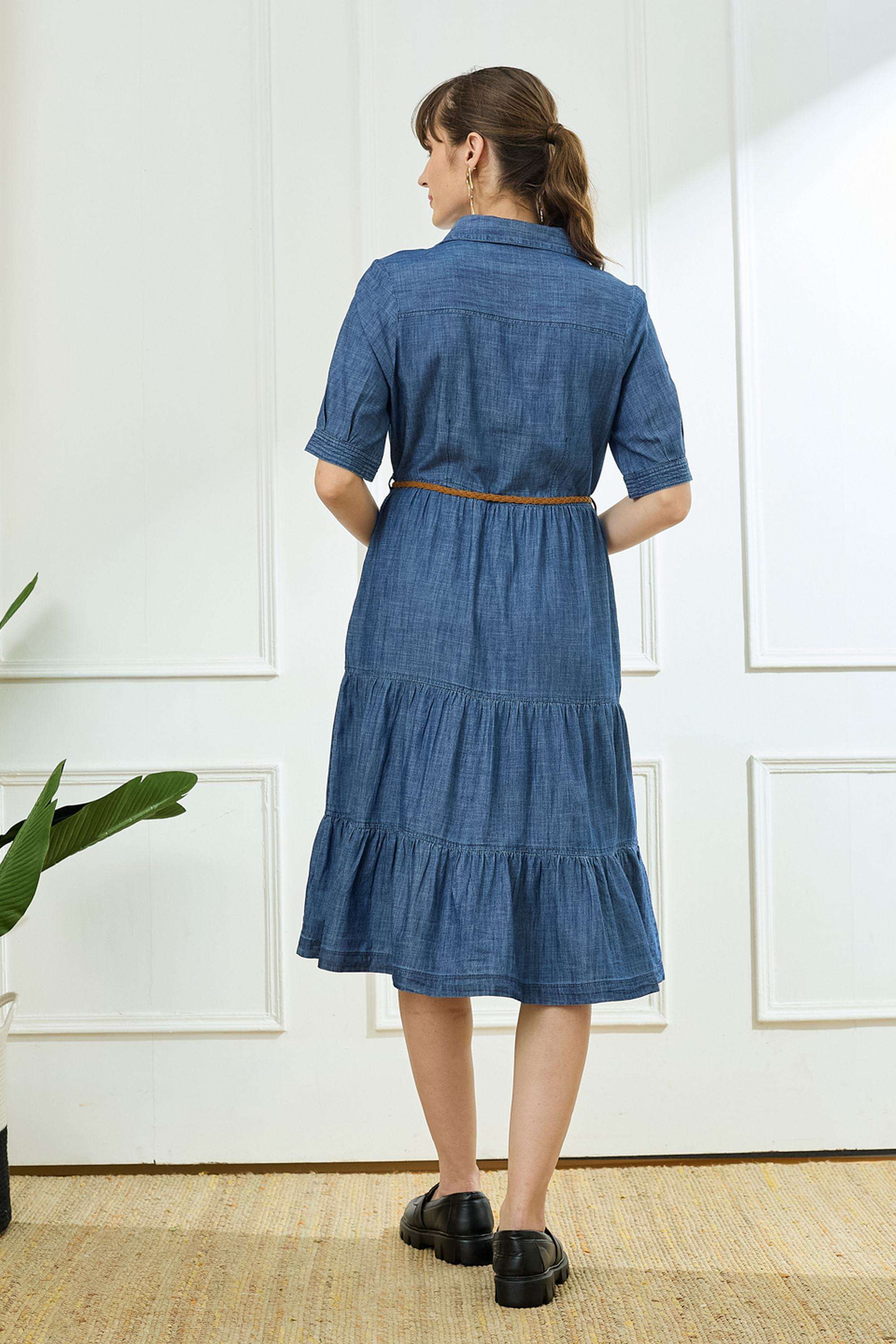 Solid-Collared-Cotton-Women-Dress