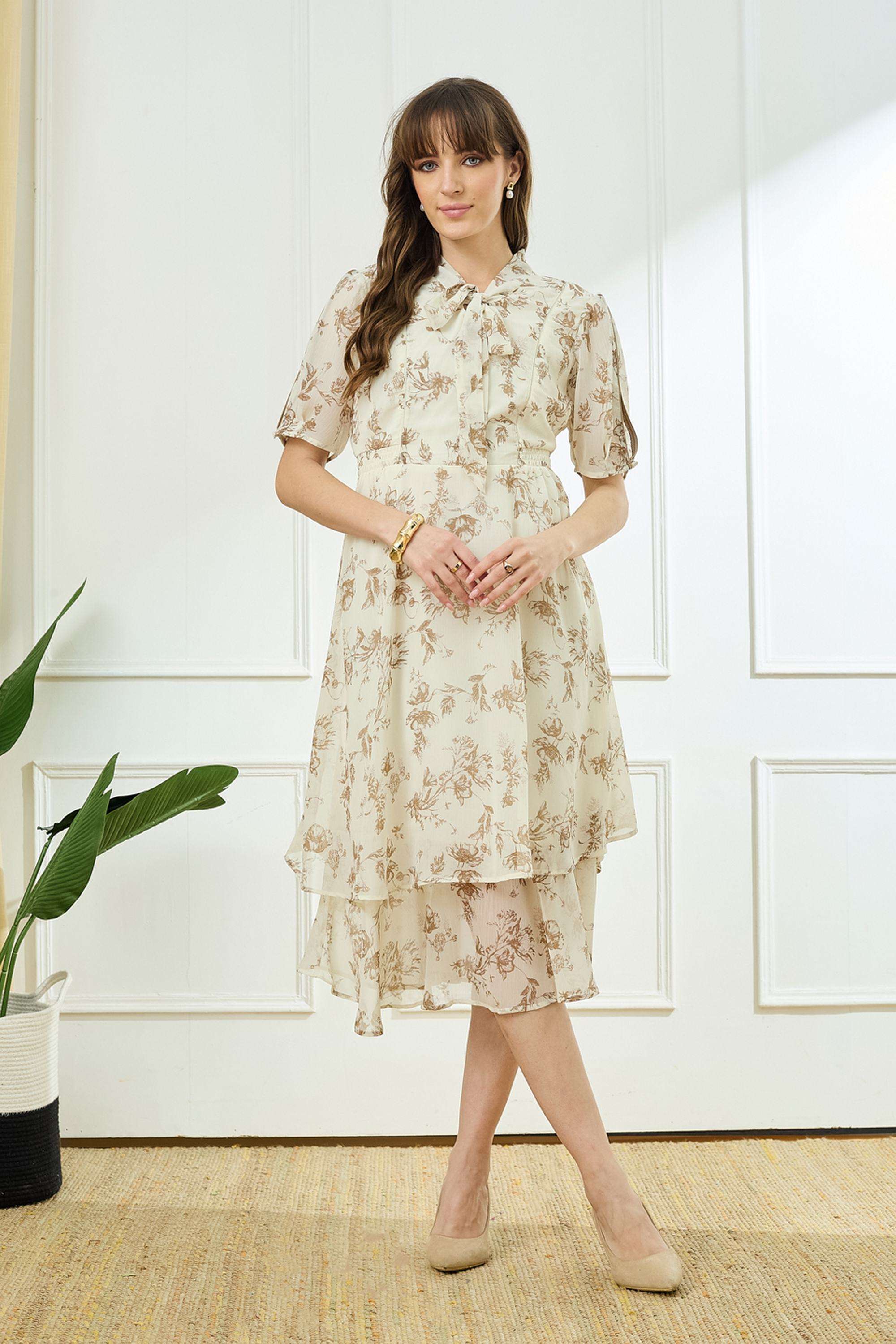 Printed-Polyester-Tie-Up-Neck-Women-s-Dress