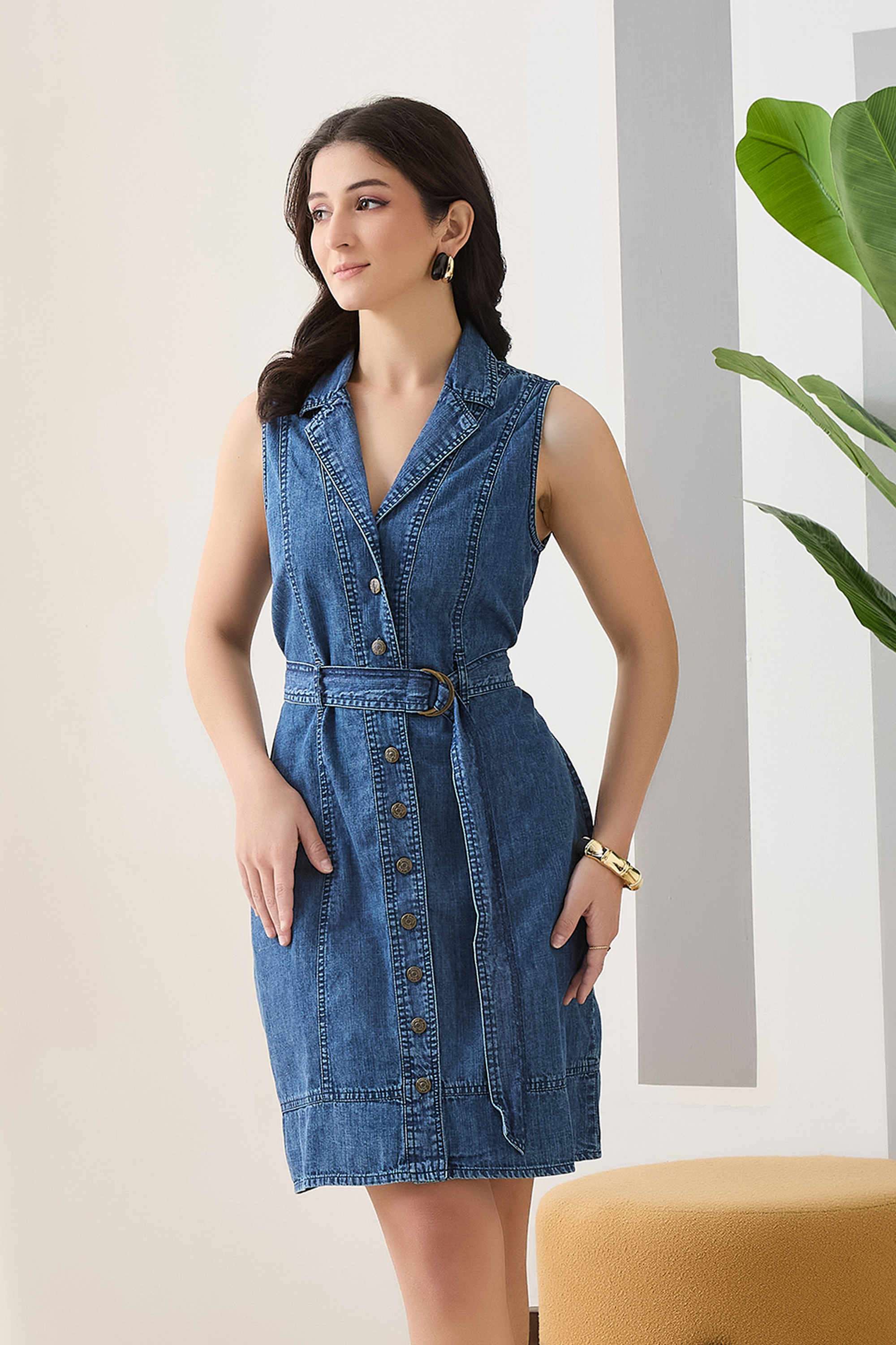 Solid-Collared-Cotton-Women-s-Dress
