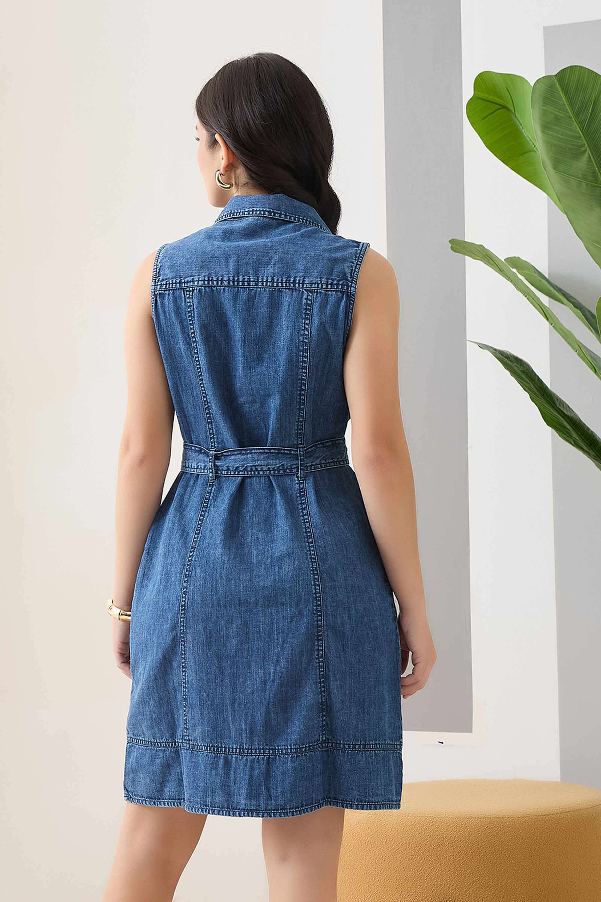 Solid-Collared-Cotton-Women-s-Dress