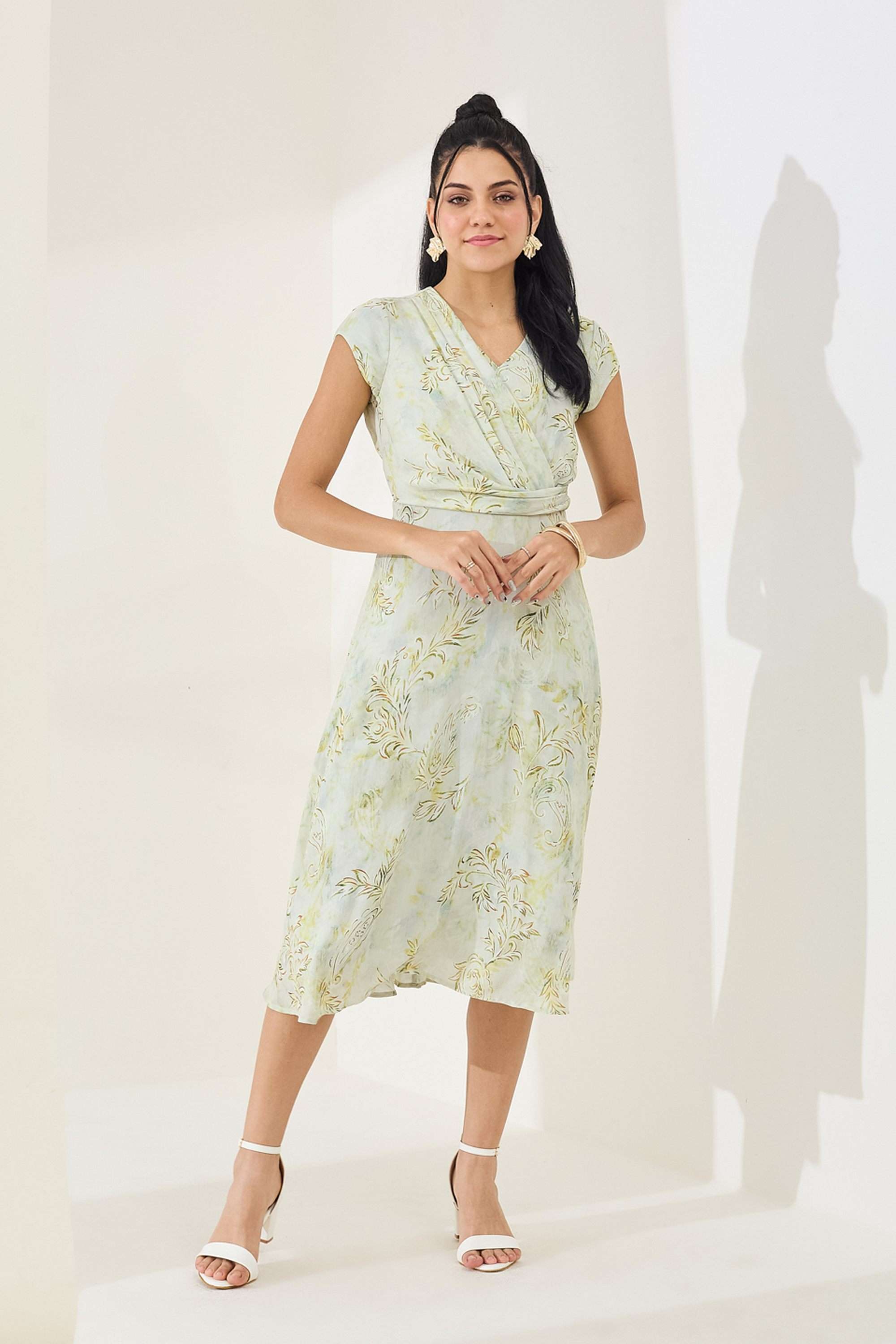 latin quarters Printed V-Neck Polyester Women's Knee Length Dress-picture-36
