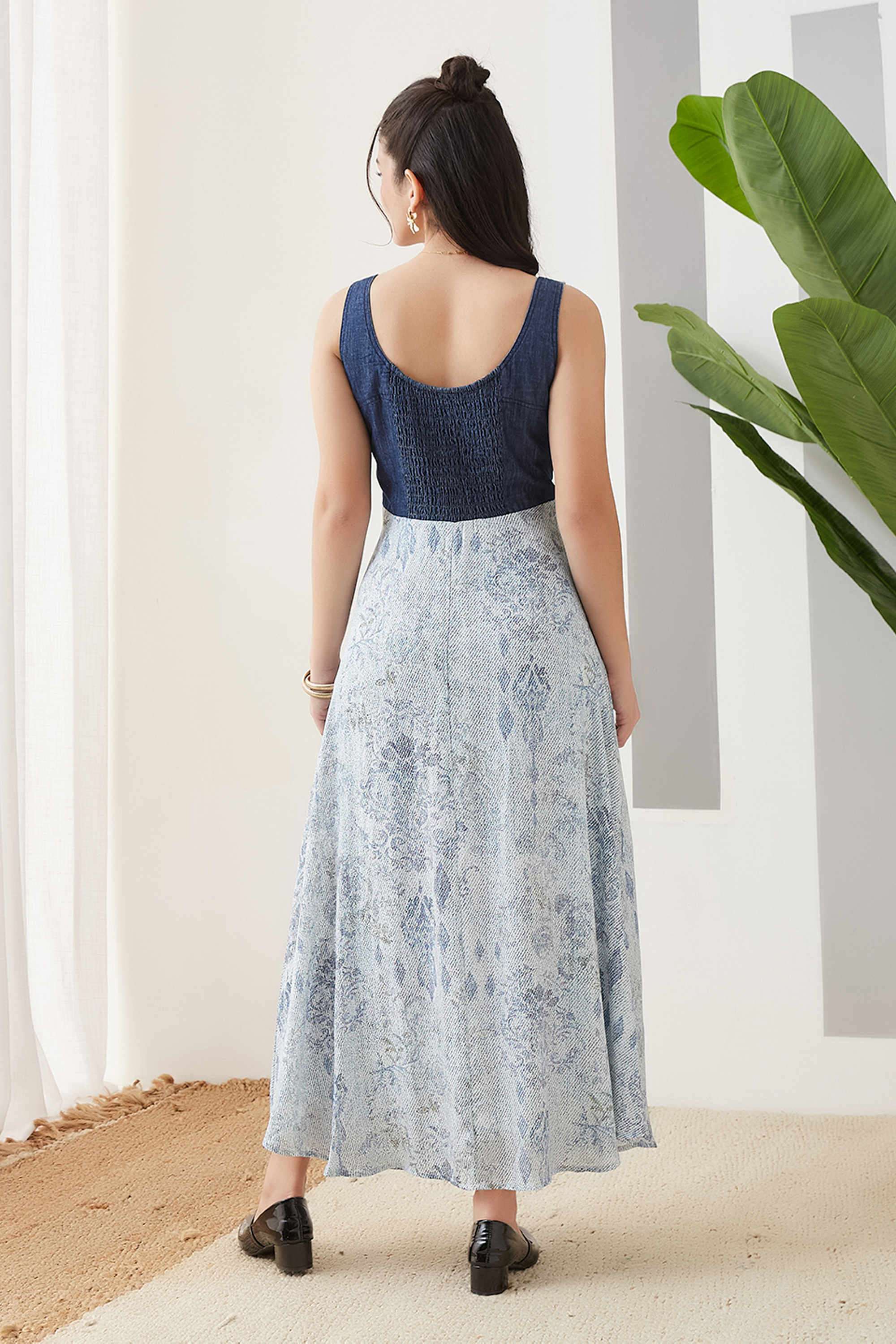 Printed-Square-Neck-Polyester-Women-s-Dress