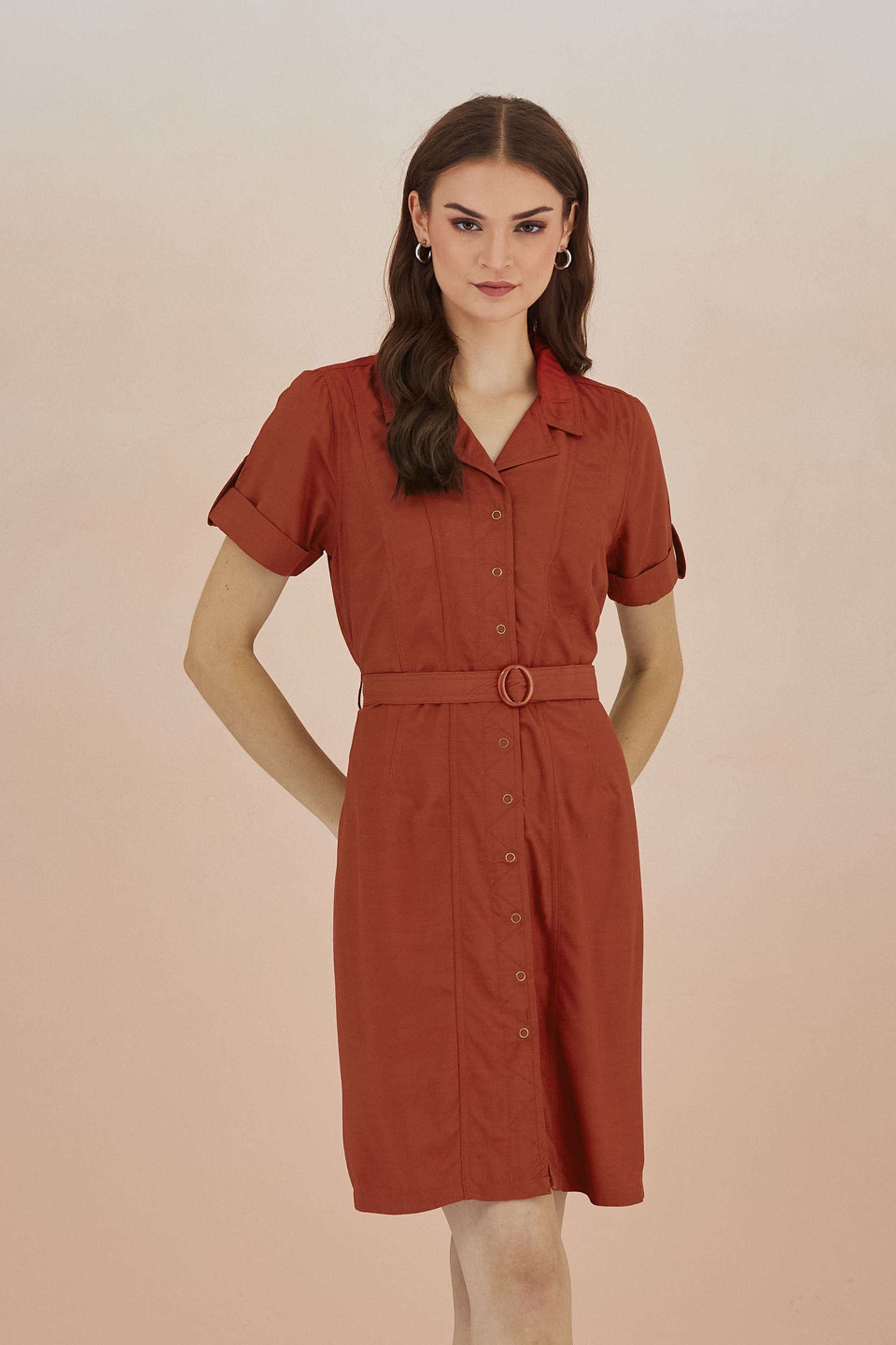 Solid-Viscose-Collared-Women-s-Dress