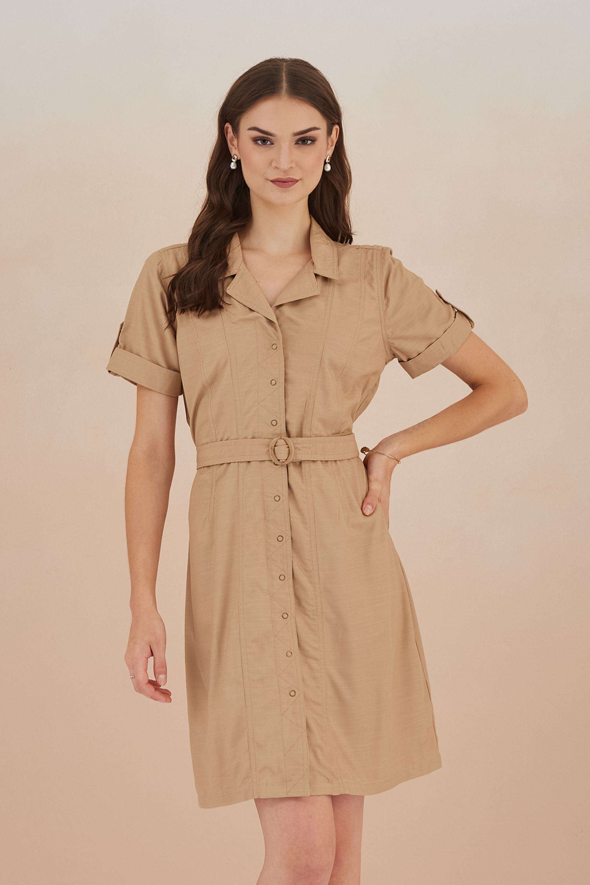 Solid-Viscose-Collared-Women-s-Dress