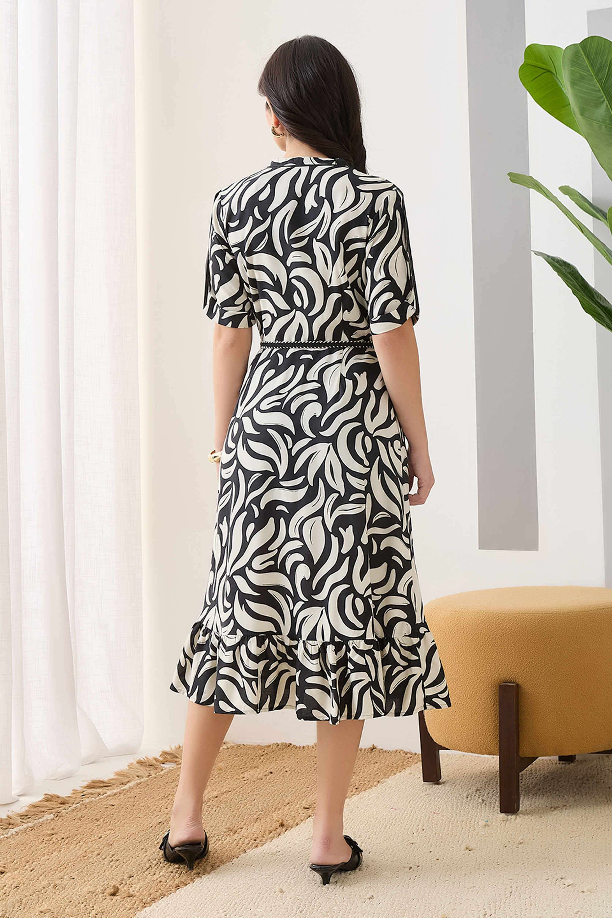 Printed-V-Neck-Viscose-Women-s-Dress
