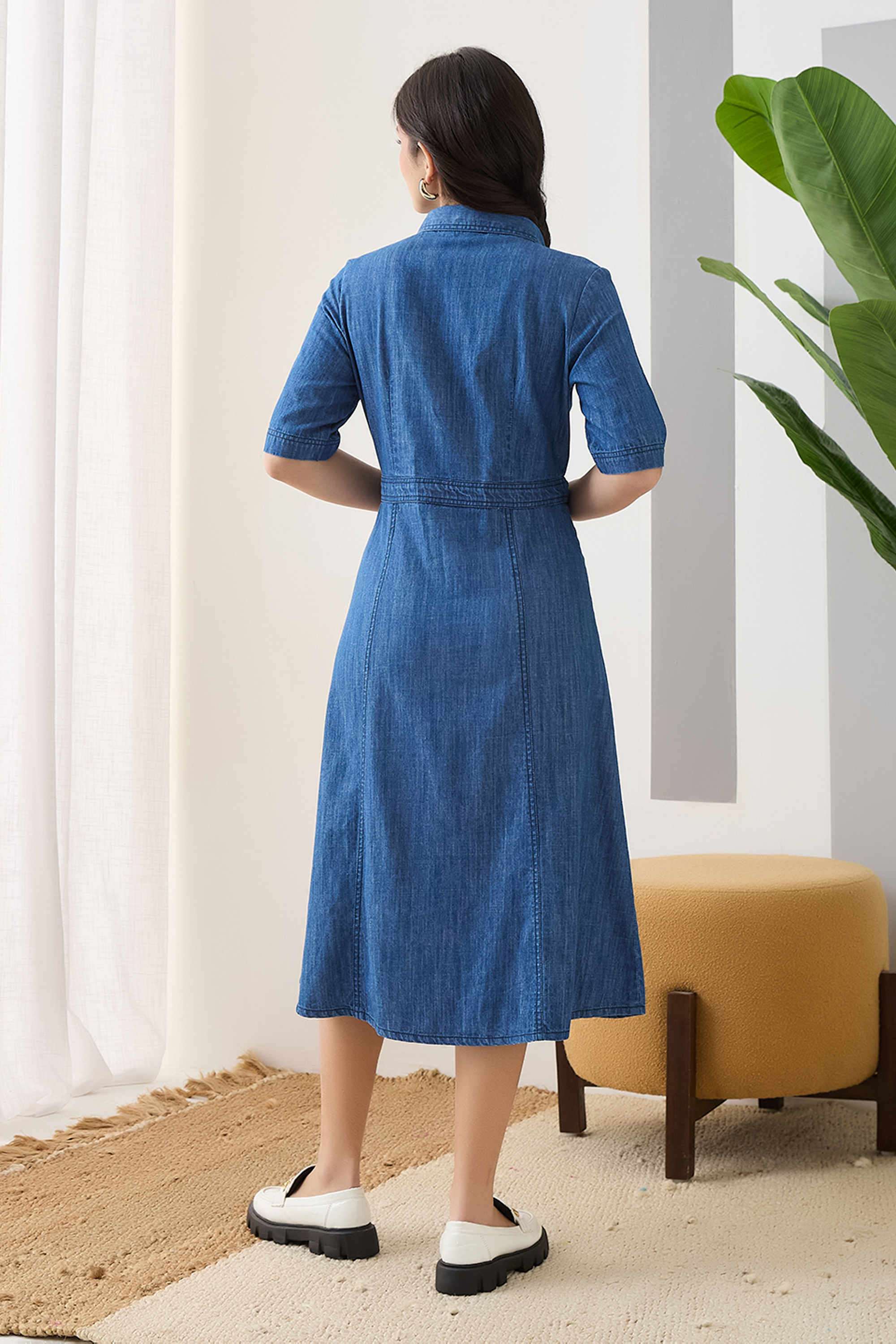 Solid-Collared-Cotton-Women-s-Dress