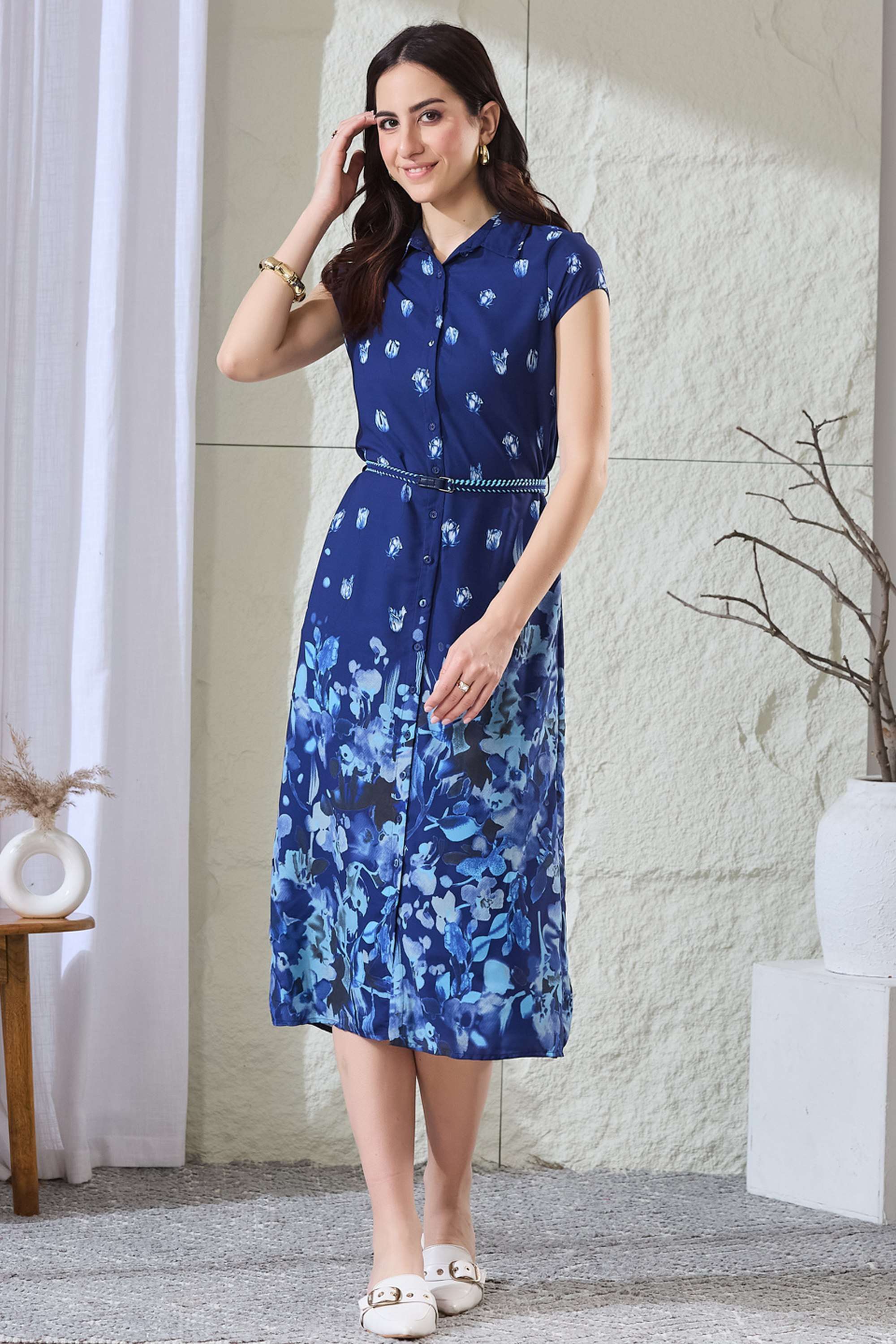 latin quarters Printed Collared Polyester Women's Dress-picture-23