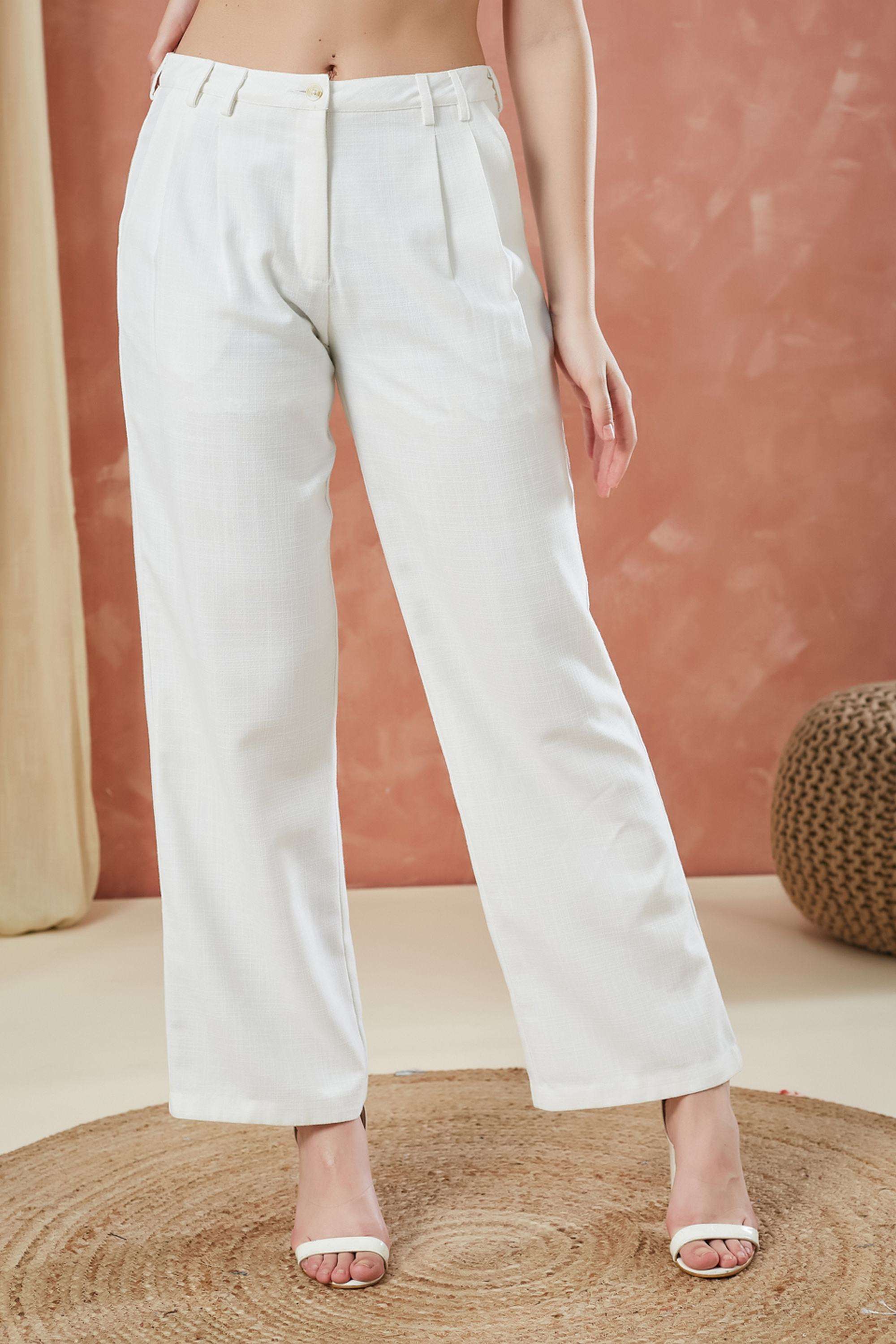 Solid-Relaxed-Fit-Linen-Blend-Women-s-Formal-Wear-Pants