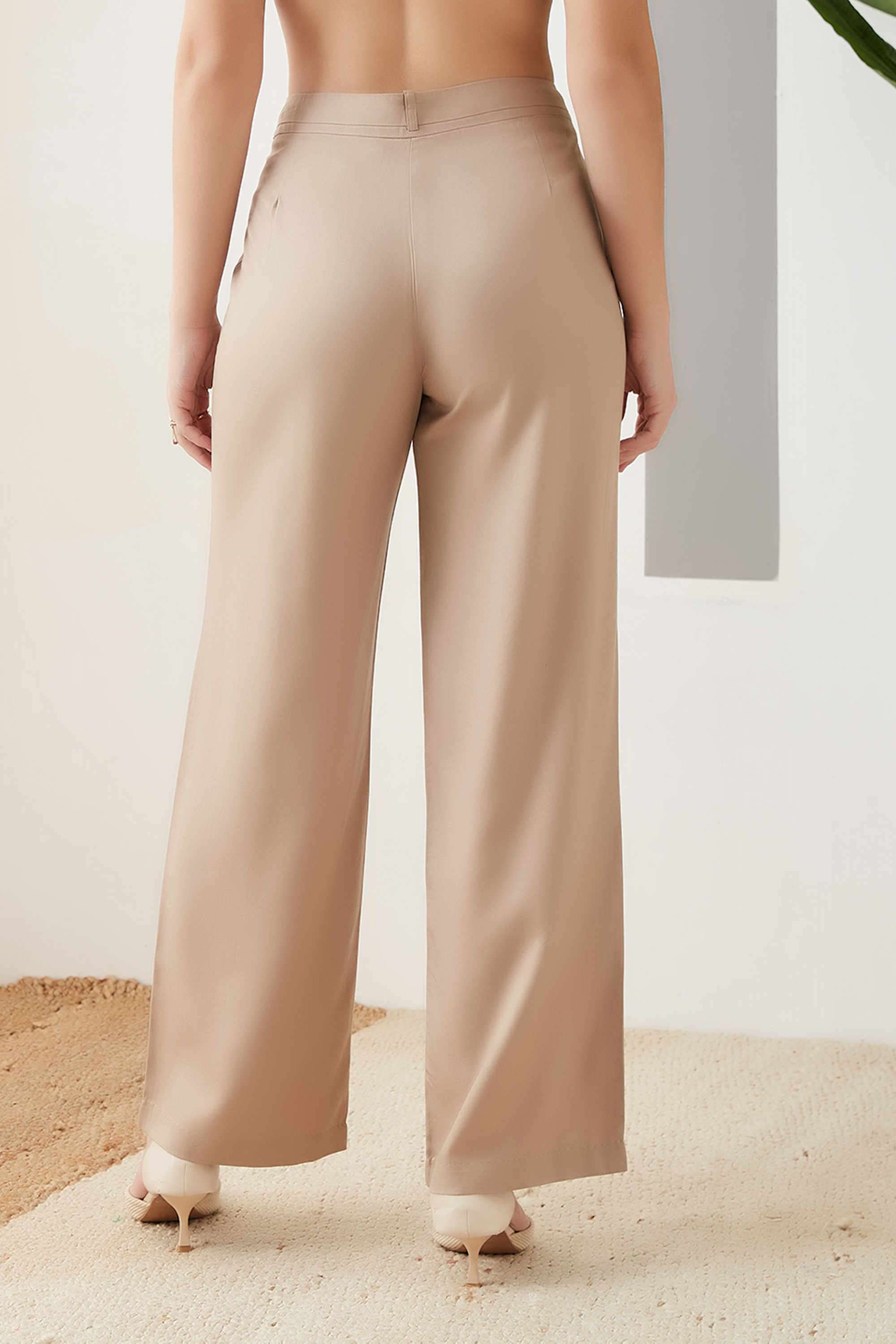 Solid-Regular-Fit-Blended-Fabric-Women-s-Casual-Pants