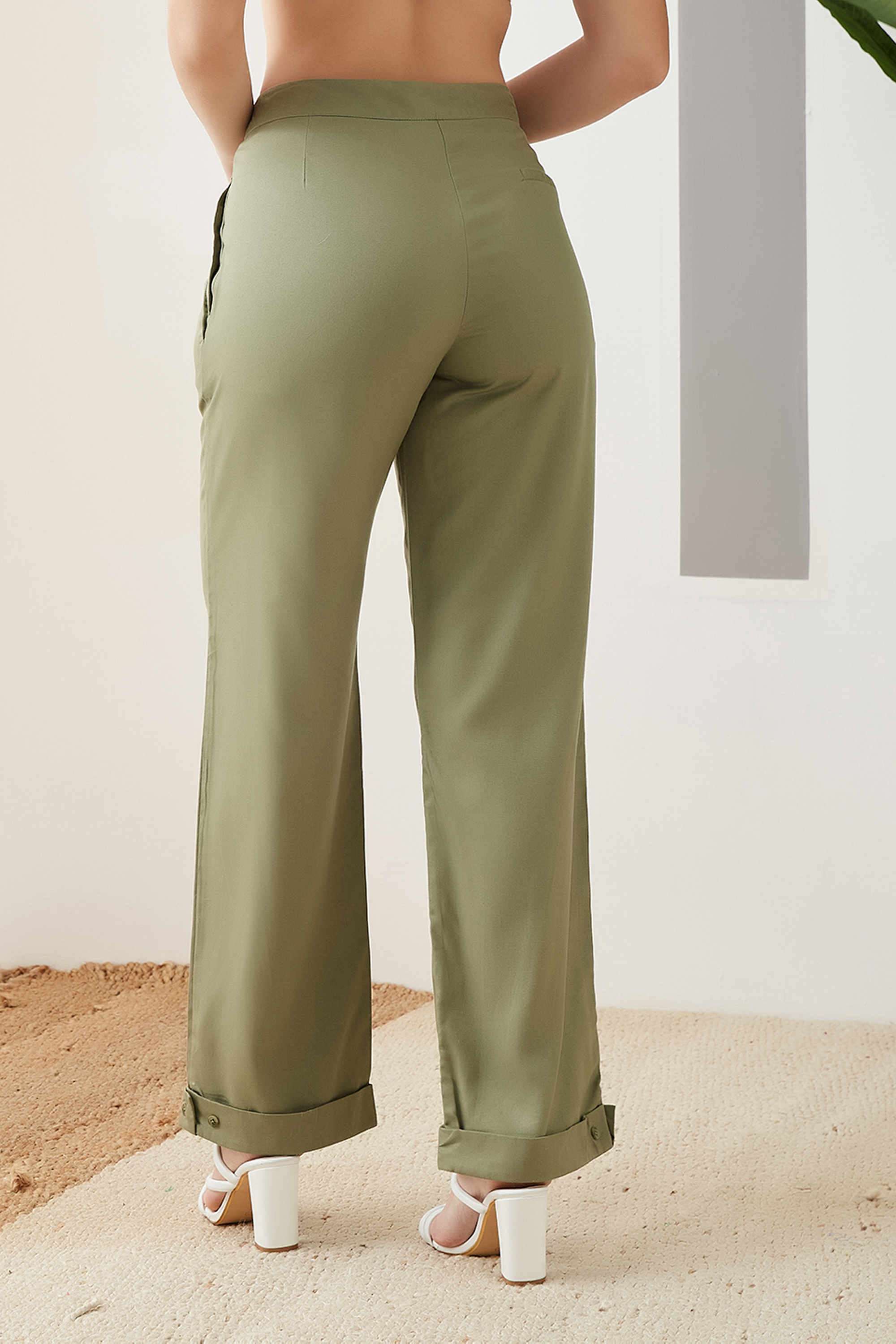 Solid-Regular-Fit-Blended-Fabric-Women-s-Casual-Pants