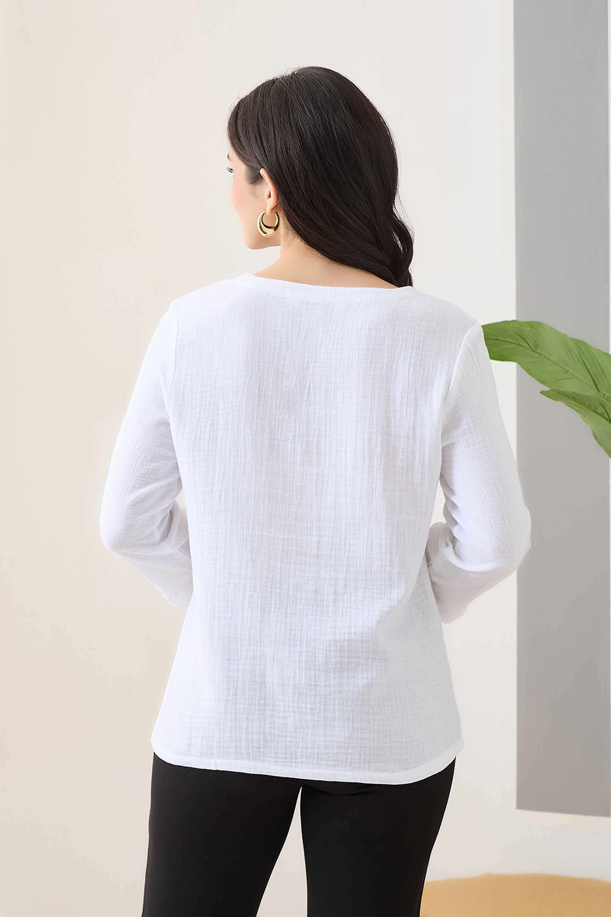 Solid-Cotton-V-Neck-Women-s-Tunic