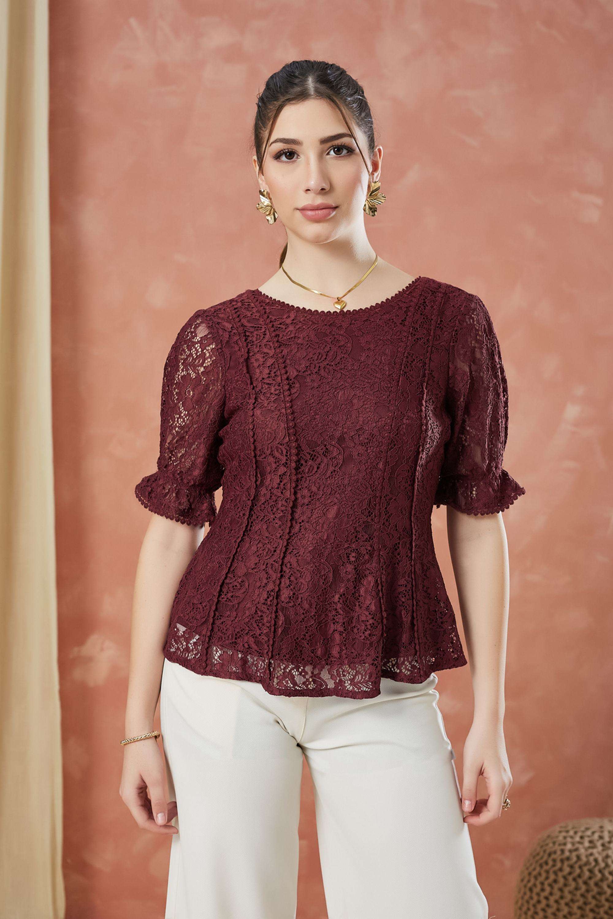 Solid-Nylon-Round-Neck-Women-s-Top