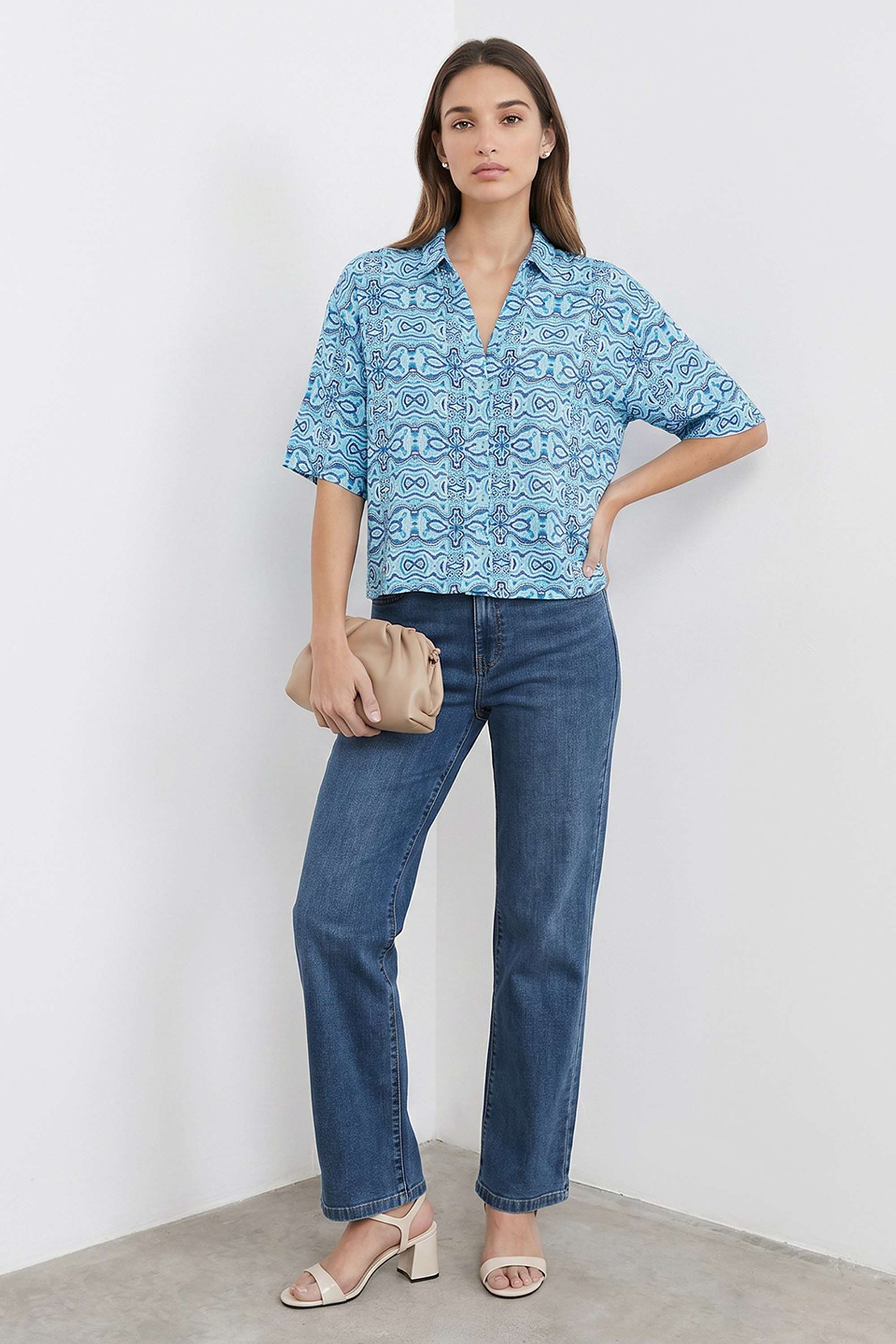 kraus Printed Spread Collar Viscose Linen Blend Women's Casual Wear Shirt-picture-36