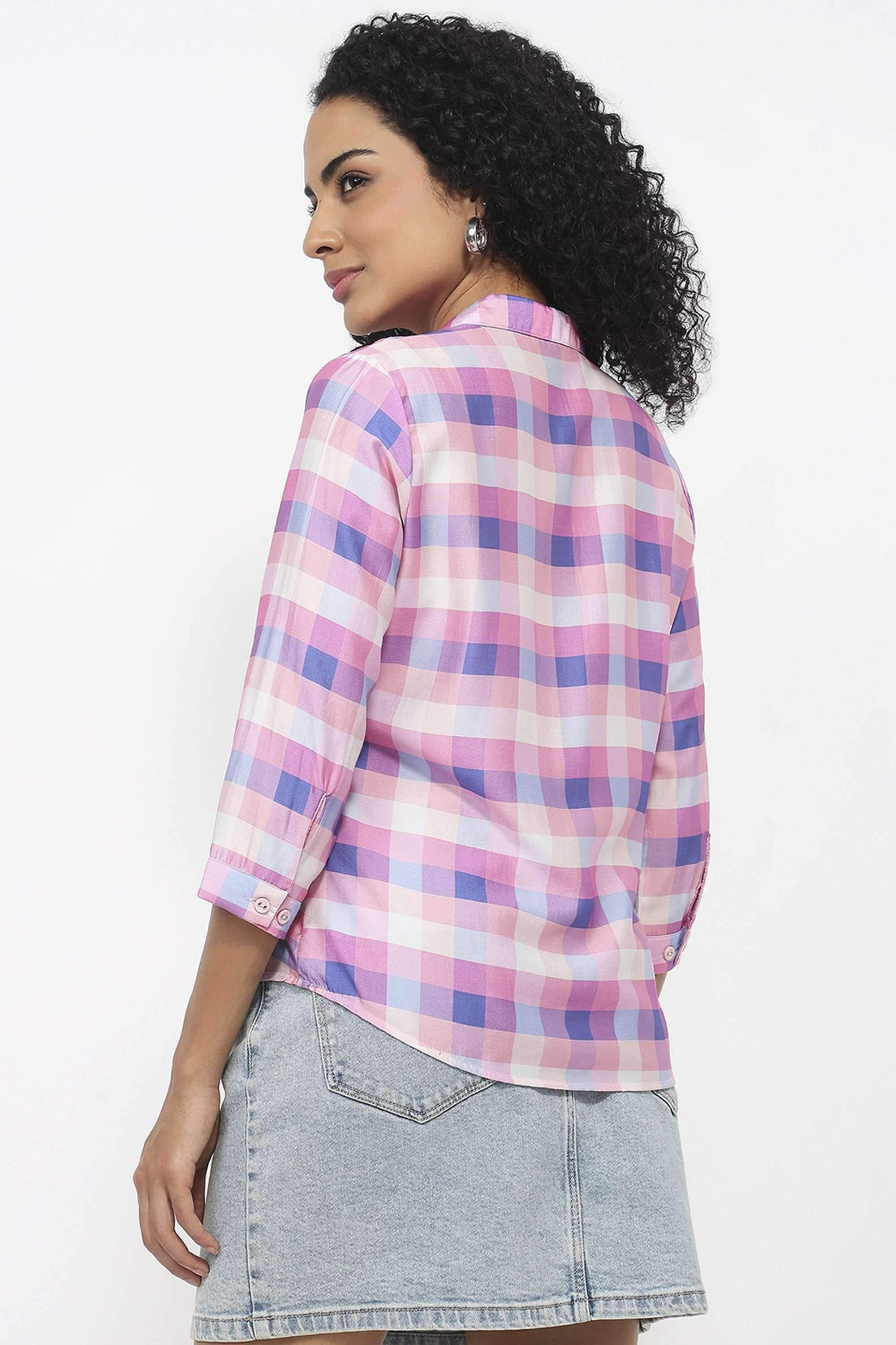 Checks-Blended-Fabric-Women-Casual-Wear-Shirt