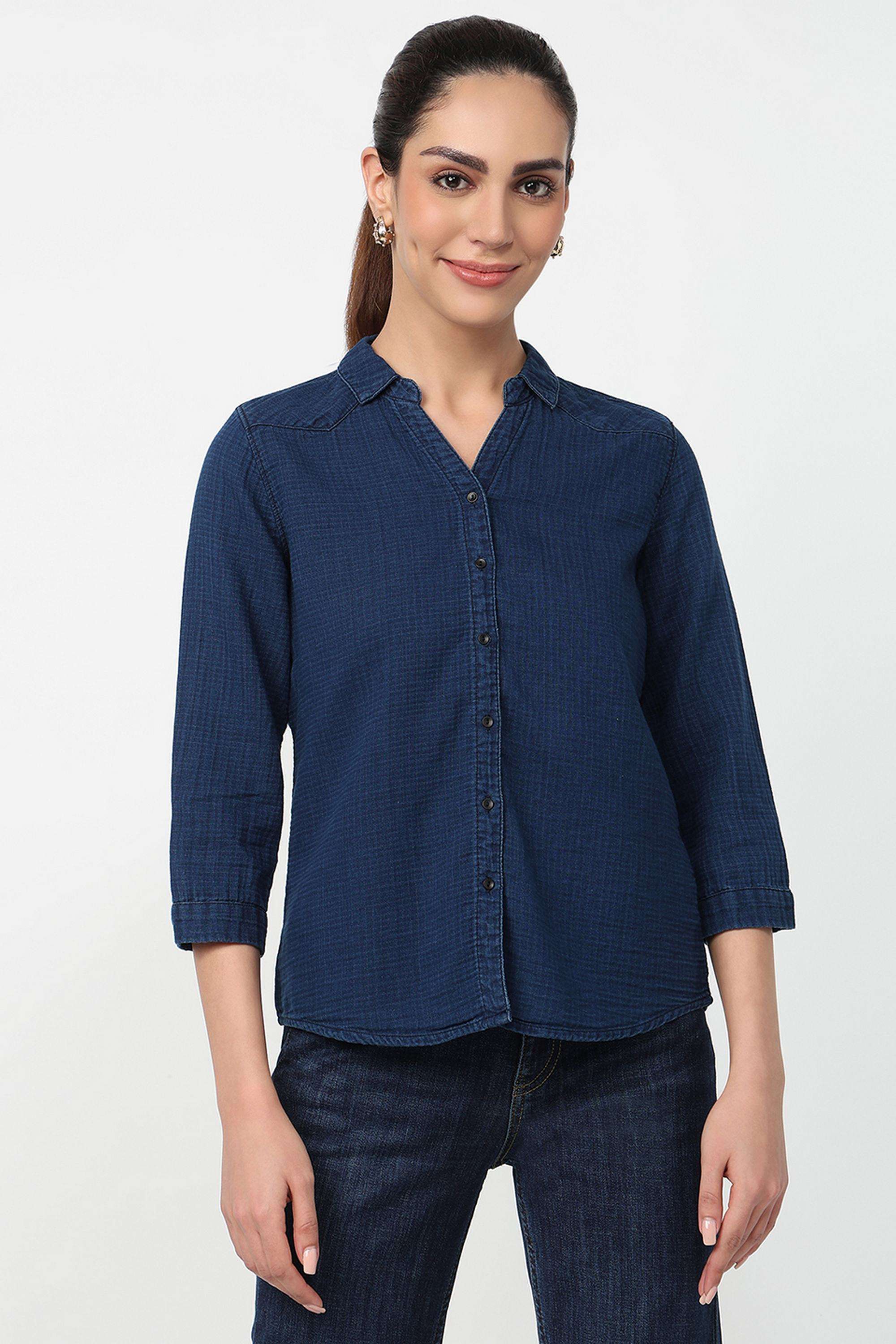 Solid-Cotton-Women-s-Shirt